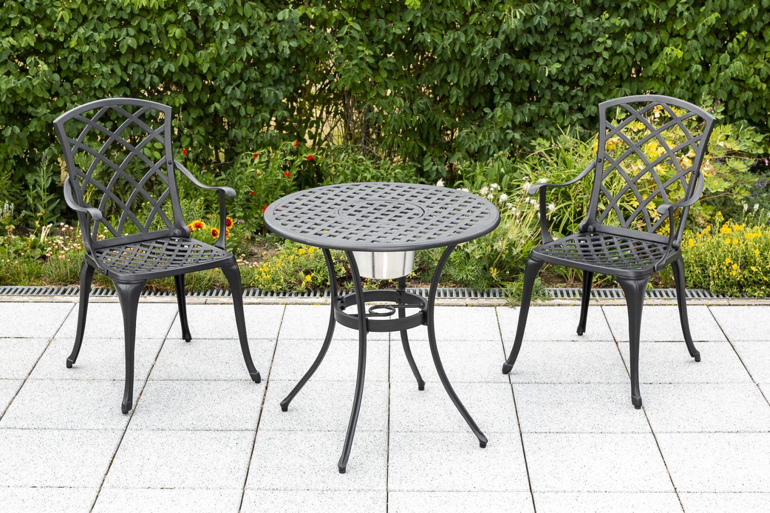 Gartentisch Graphitfarben/ Raute rund ca. 70x70x70cm - Graphitfarben, ROMANTIK / LANDHAUS, Metall (70/70/70cm) - Gardenson