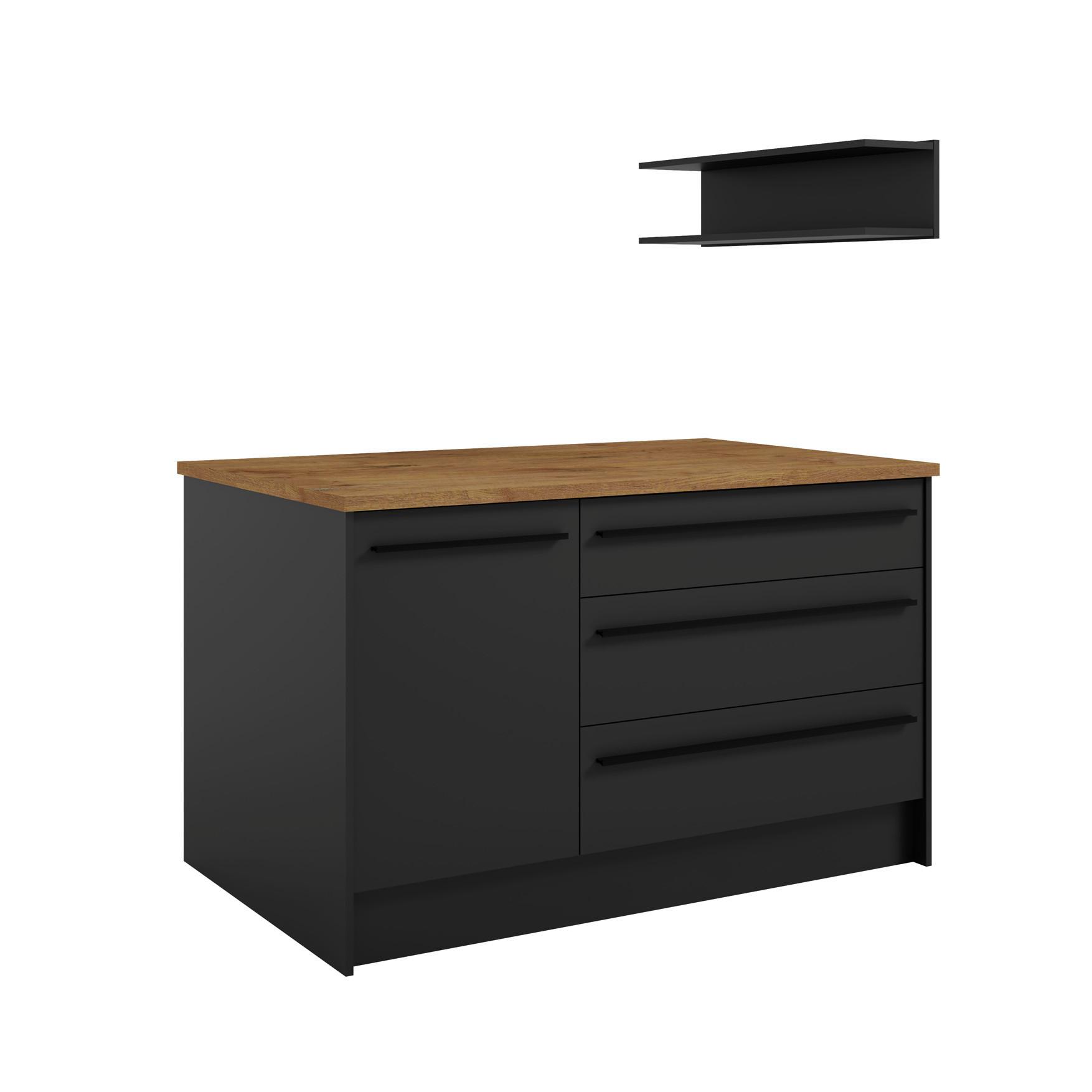 Insulă de bucătărie JAZZ - culoare lemn stejar/negru, Modern, material pe bază de lemn (140/90/90cm) - Modern Living