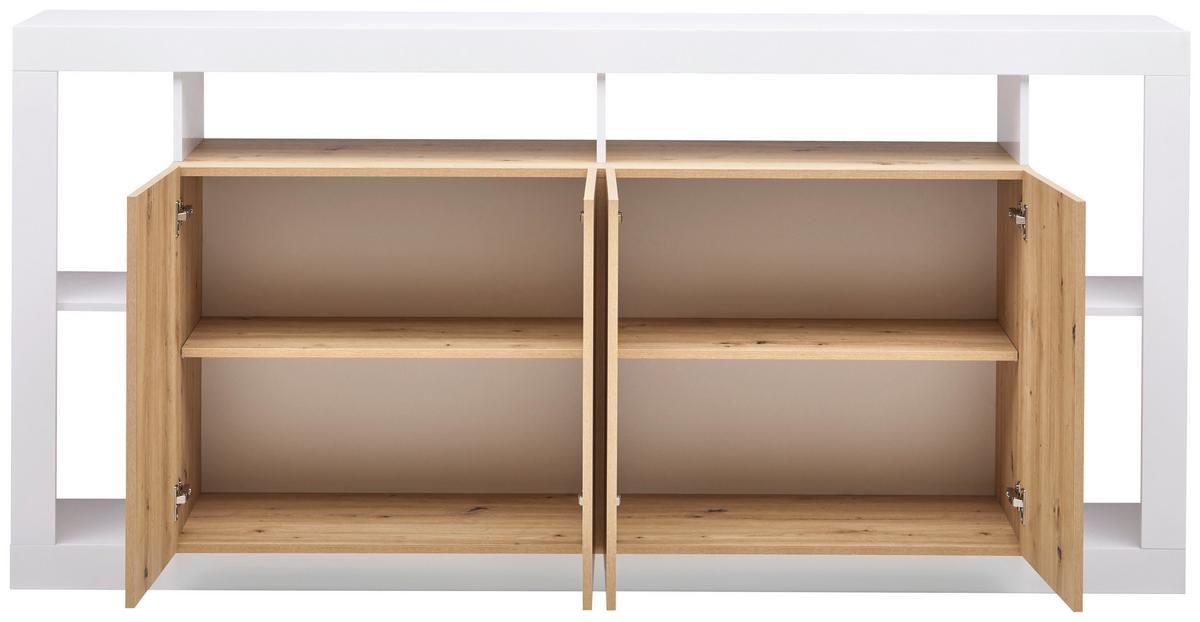 Sideboard Amarito in Weiss HG/Eiche Artisan - Weiss Hochglanz/Eiche Artisan, Konventionell, Holzwerkstoff (210/101/42cm) - Mömax