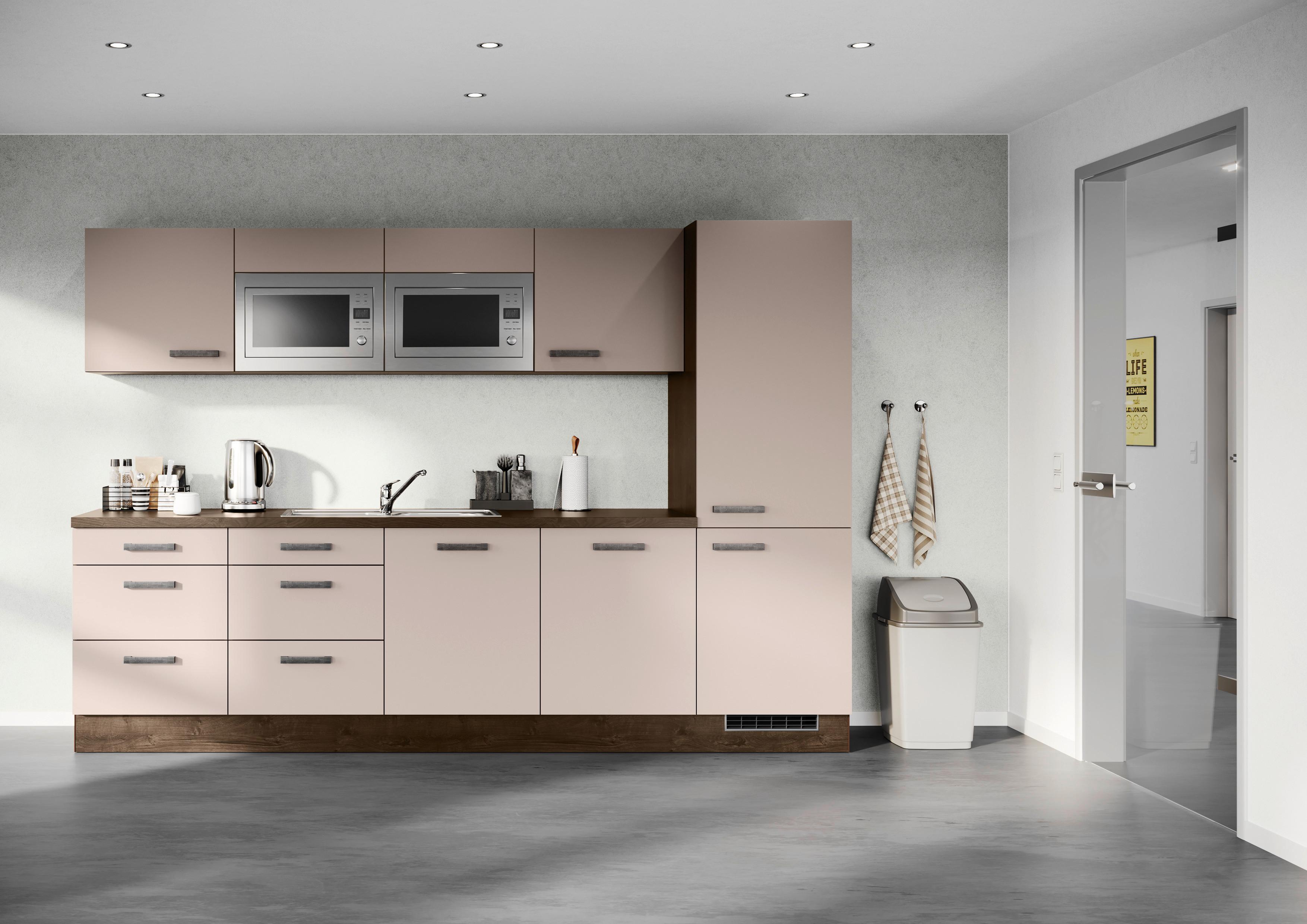 Küchenblock IBZ ohne Geräte ca. 300 cm Cappuccino - Eiche dunkel/Cappuccino, Design, Holzwerkstoff/Metall (300cm) - Impuls