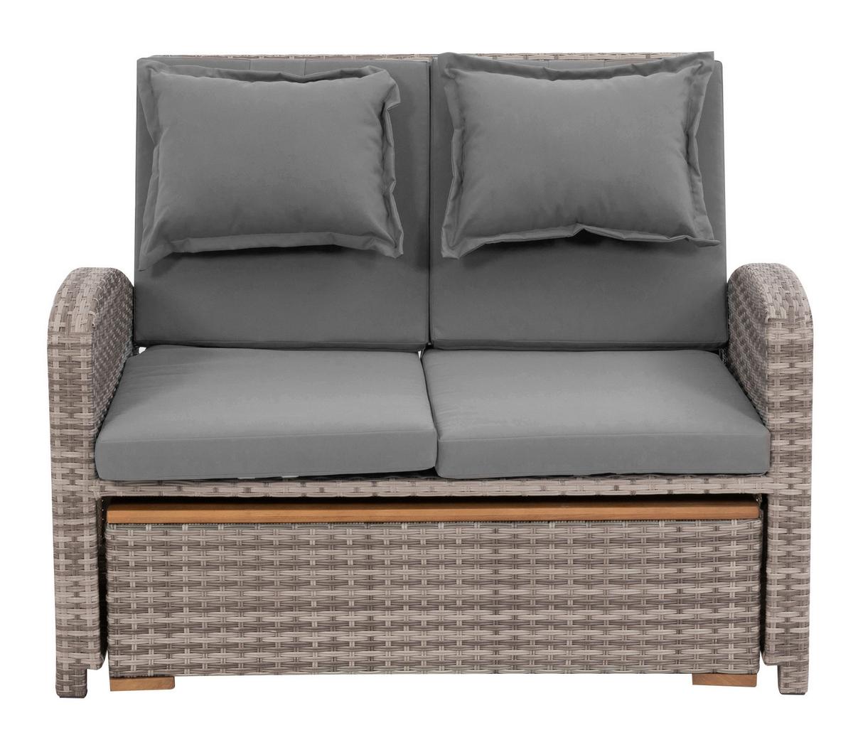 Loungegarnitur 2-teilig Bahia Tobago Holz/Metall mit Kissen - Grau, Basics, Holz/Textil (117/93/74cm) - Gardenson