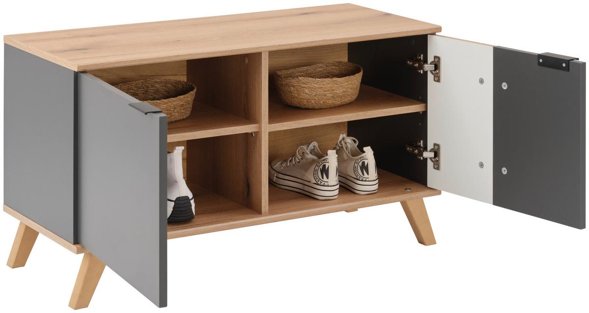 Bancă pentru hol CLEVER - culoare lemn stejar/antracit, Modern, material pe bază de lemn (90/52/38cm) - Modern Living