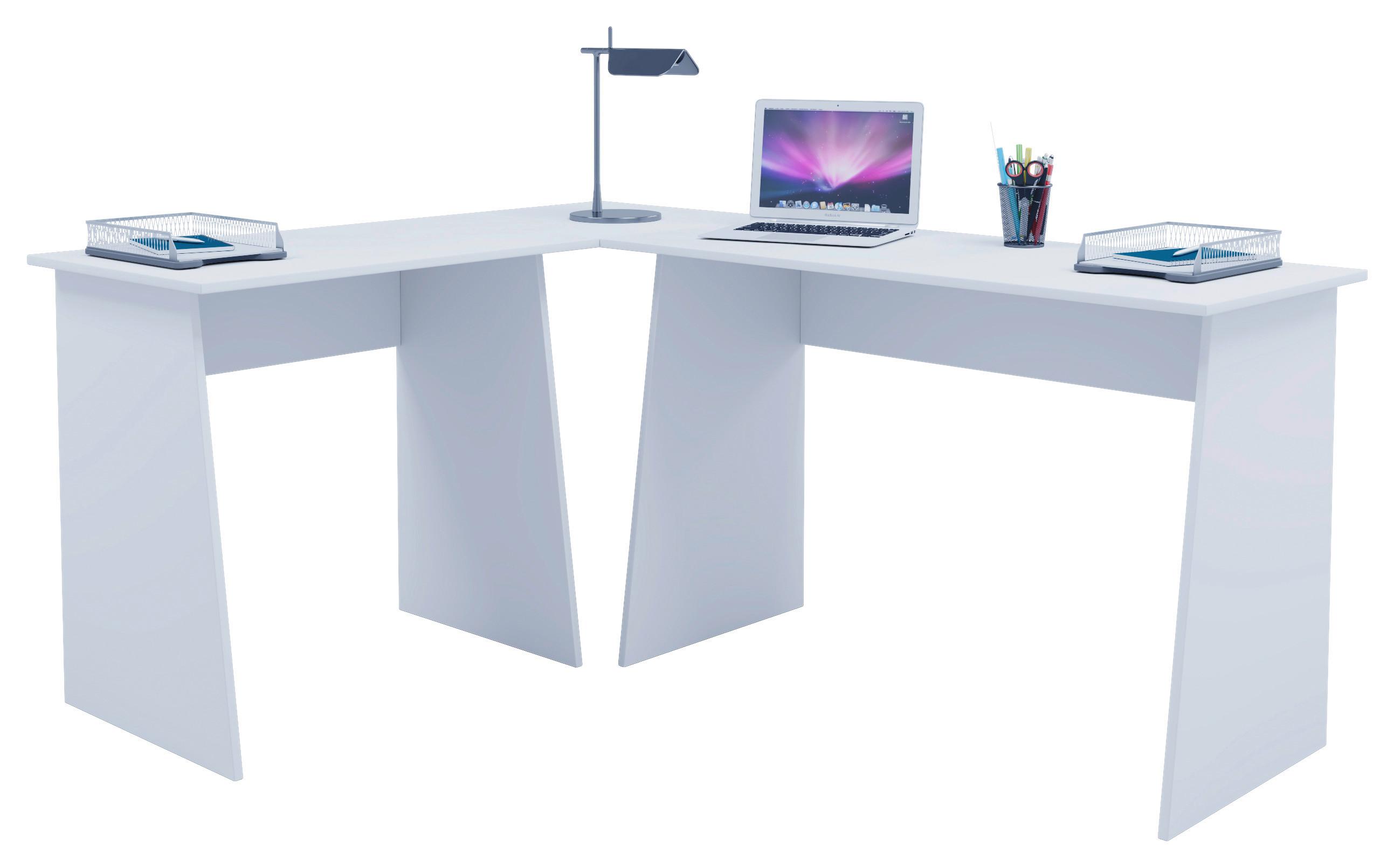 Kotna Pisalna Miza Masola, Bela - bela, Design, leseni material (105/135/74cm) - MID.YOU