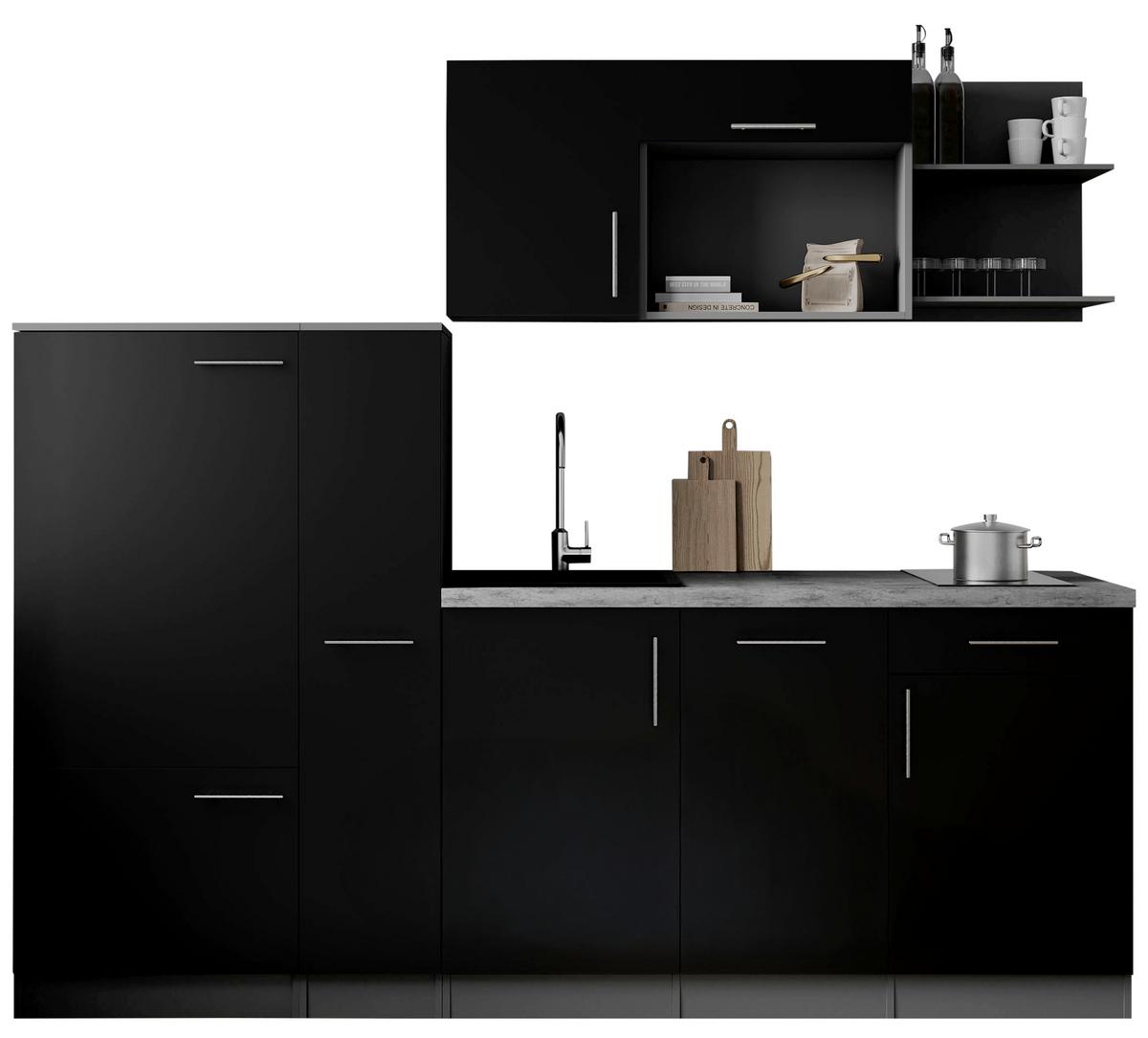 Küchenblock Oliver m. Geräten Schwarz - Schwarz/Grau, Trend, Holzwerkstoff/Metall (235cm) - Respekta