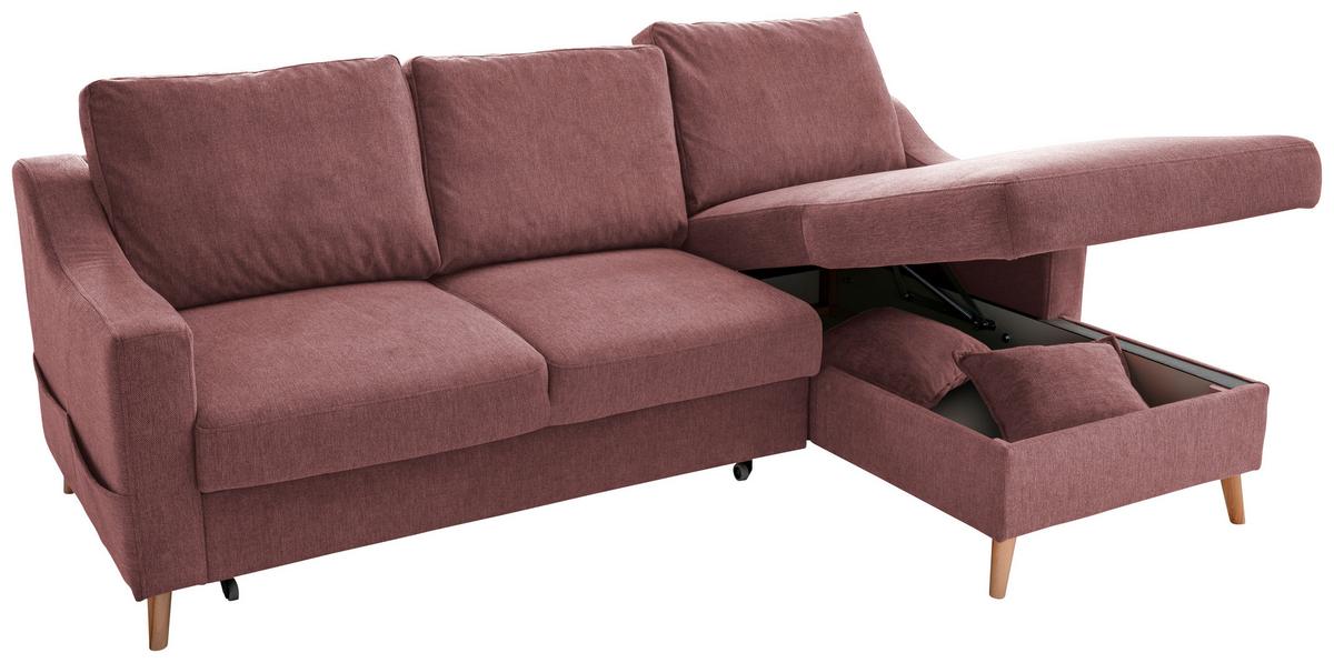 Wohnlandschaft Valentina Rosa Struktur - Rosa/Naturfarben, KONVENTIONELL, Holz/Textil (228/150cm) - P & B