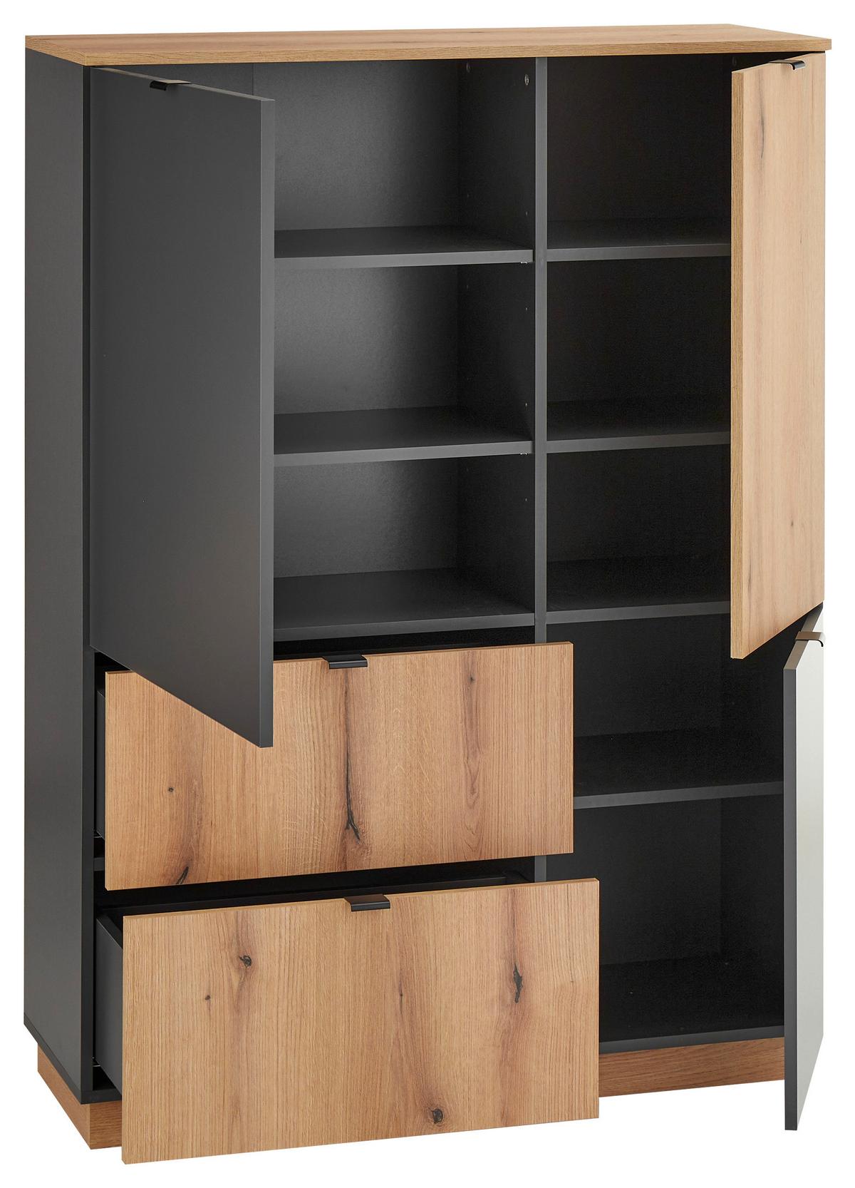 Visoka Komoda Vince Ii, Antracit, Barva Hrasta - črna/barve hrasta, Trend, umetna masa/leseni material (103/142/38cm) - Livetastic