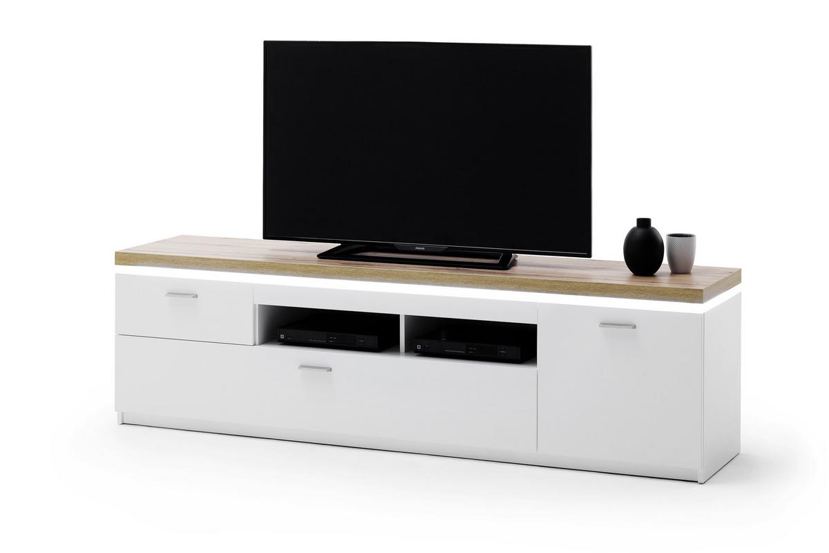 TV-Element Cal in Weiß - Eichefarben/Silberfarben, MODERN, Holzwerkstoff/Metall (196/57/44cm) - Mömax