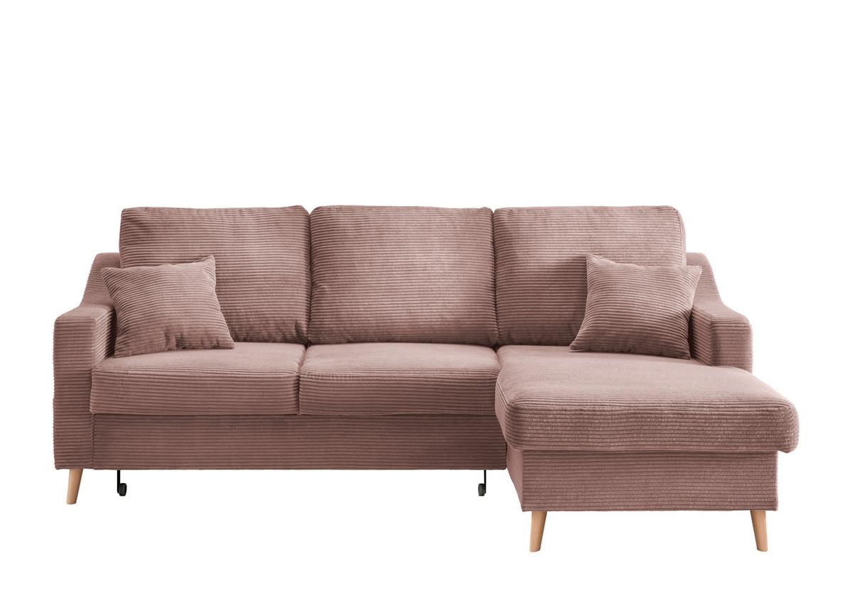 Ecksofa Valenina Cord ca. 228x150 cm Rosa - Rosa/Naturfarben, Design, Holz/Textil (228/150cm) - P & B