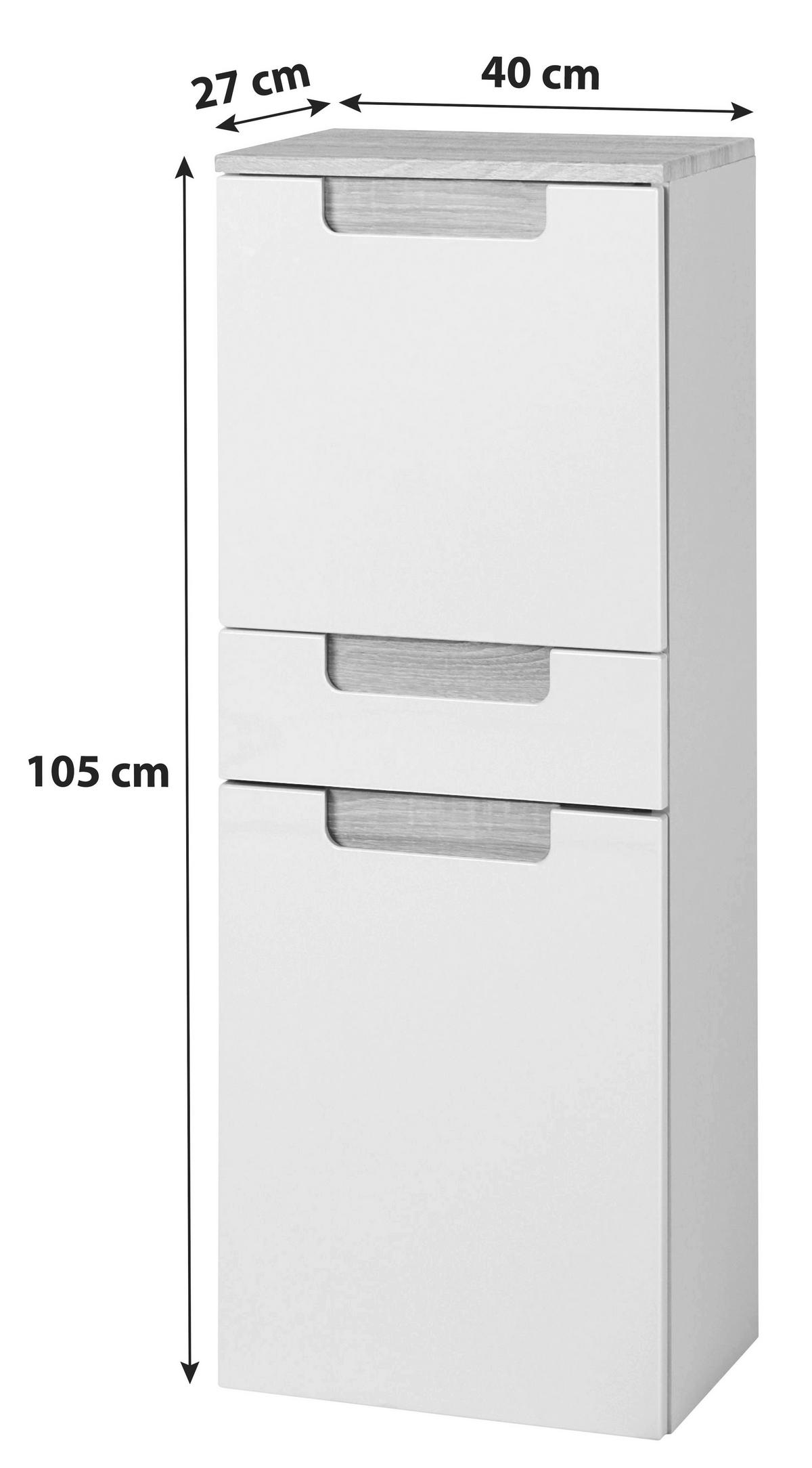 Midischrank in Weiss/ Eichefarbe 'Siena' - Weiß/Silbereichenfarben, MODERN, Holzwerkstoff (40/105/27cm) - Held