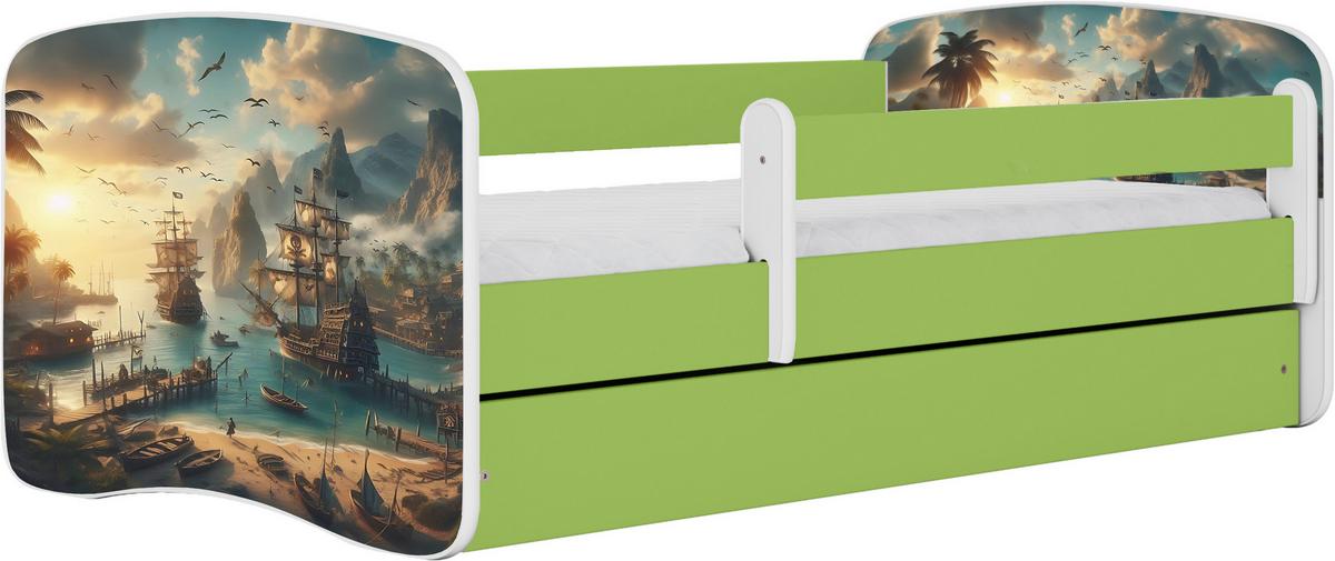 Otroška Postelja Babydreams, Bela, Zelena, 80x160cm - zelena/bela, Moderno, tekstil/leseni material (80/160cm) - MID.YOU