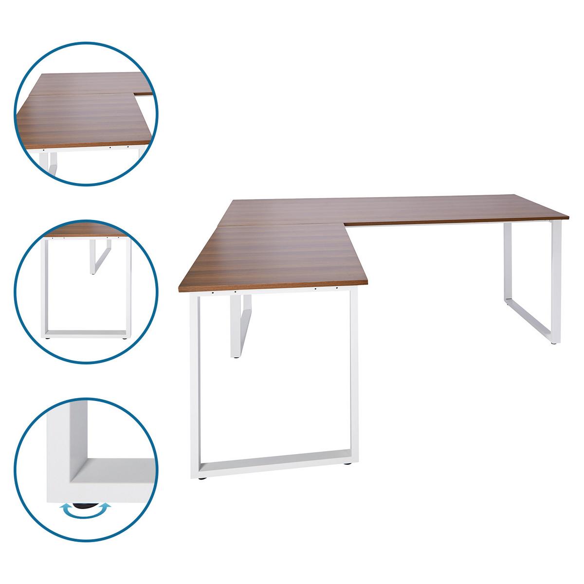 Kotna Pisalna Miza Workspace Xl I, Oreh - barva oreha/bela, Basics, kovina/leseni material (180/180/75,5cm) - MID.YOU