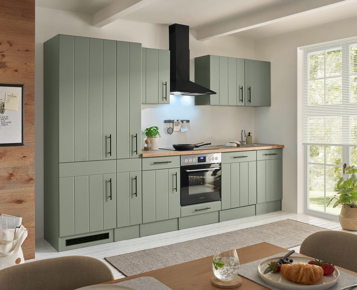 Küchenblock Anton m. Geräte Wildeiche/Schilfgrün - Schilfgrün/Wildeiche, Trend, Holzwerkstoff/Metall (310cm) - Respekta