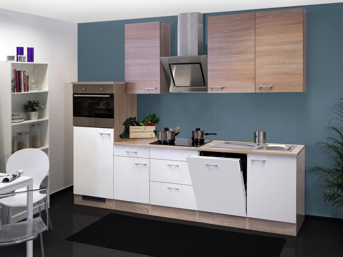 Küchenblock Samoa Weiß/Eichefarben mit Geräten - Alufarben/Weiß, MODERN, Holzwerkstoff/Kunststoff (280cm) - FlexWell