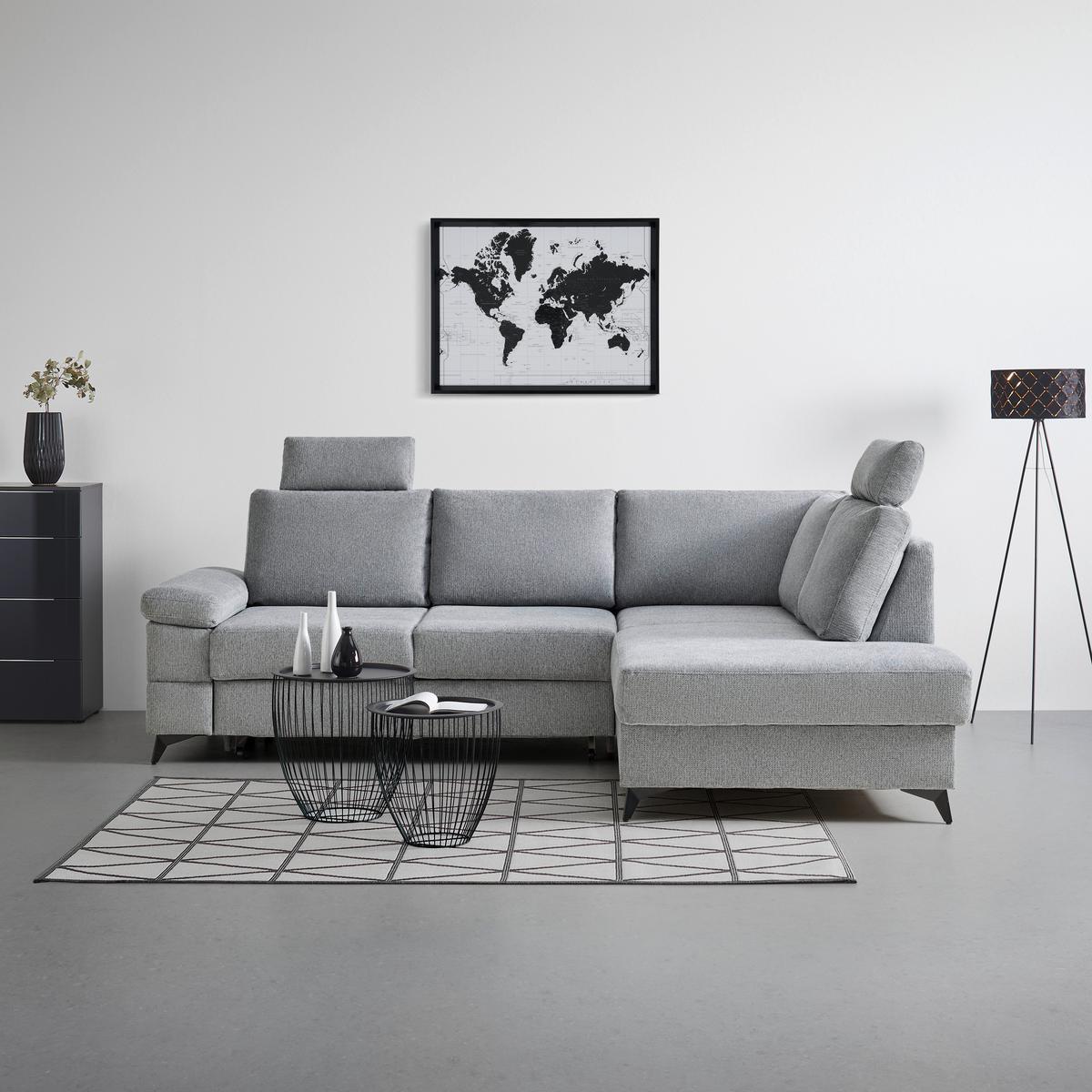 Ecksofa Sara Grau - Schwarz/Grau, MODERN, Textil/Metall (250/87-103/189cm) - Mömax