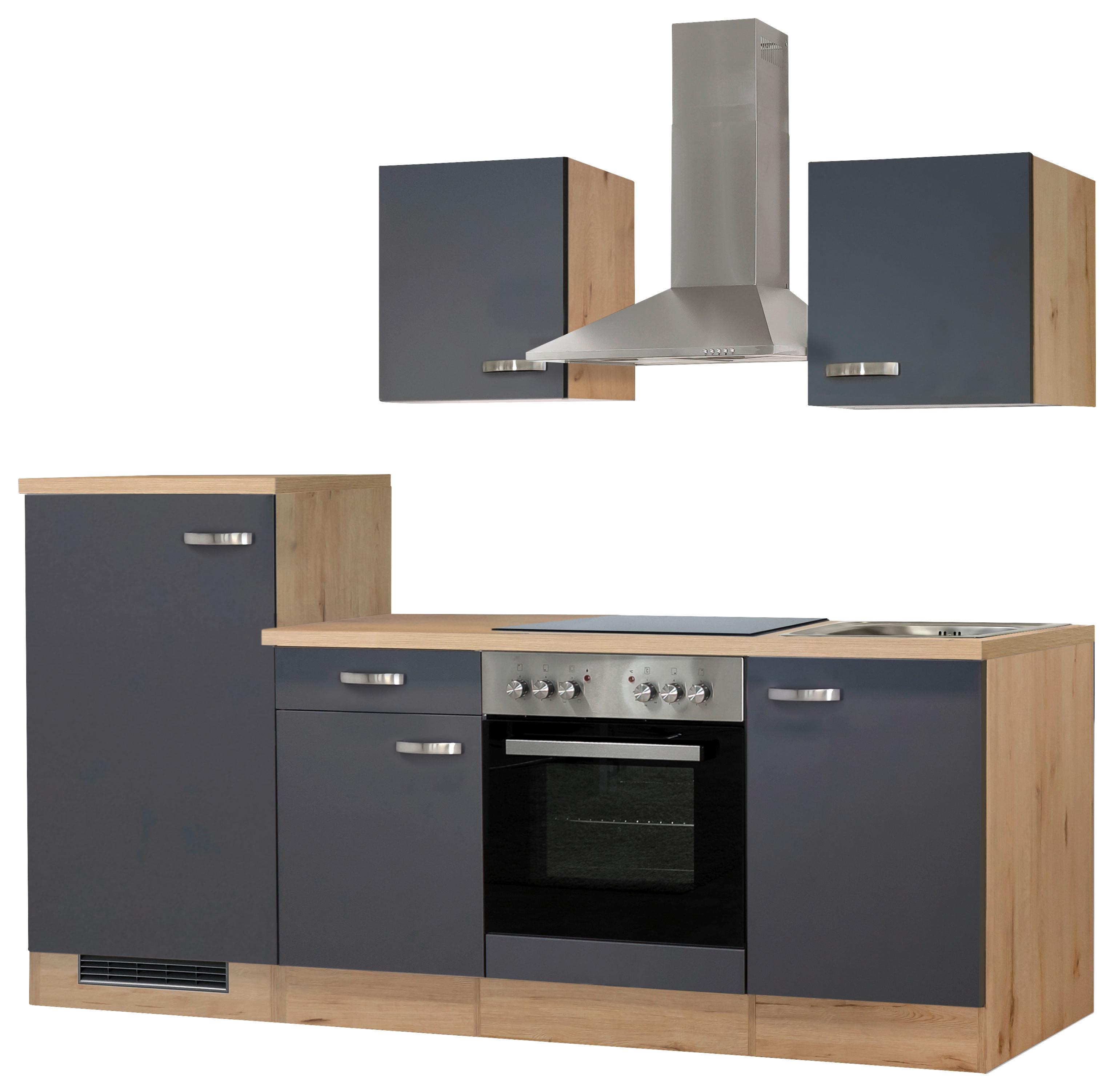 Kuhinjski Blok Z Aparati Shadow, Siva, Barva Hrasta - barve nerjavečega jekla/temno siva, Moderno, kovina/leseni material (220/200/60cm) - FlexWell