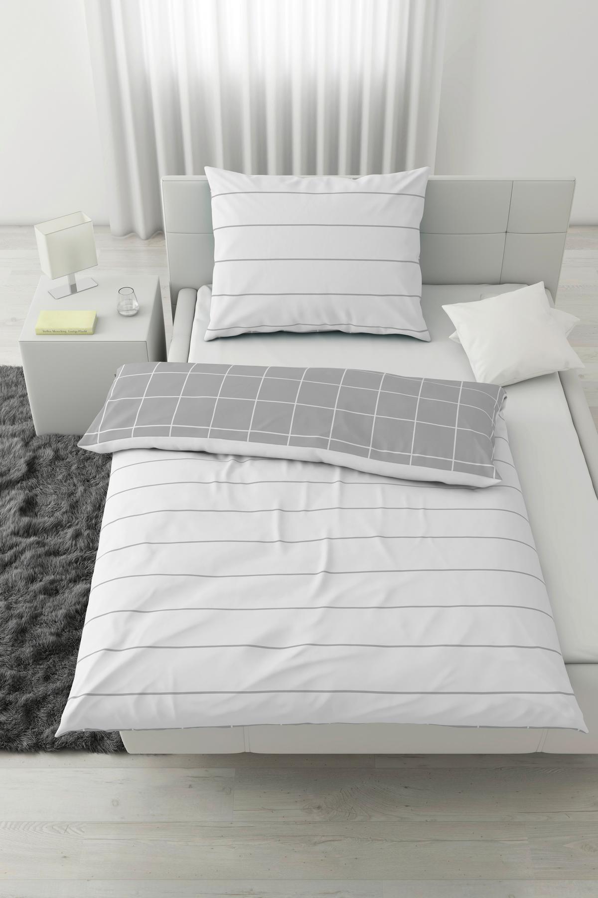 WENDEBETTWÄSCHESET KIRA WENDE COOLTEX - Weiss/Grau, Modern, Textil (160/210cm) - Modern Living