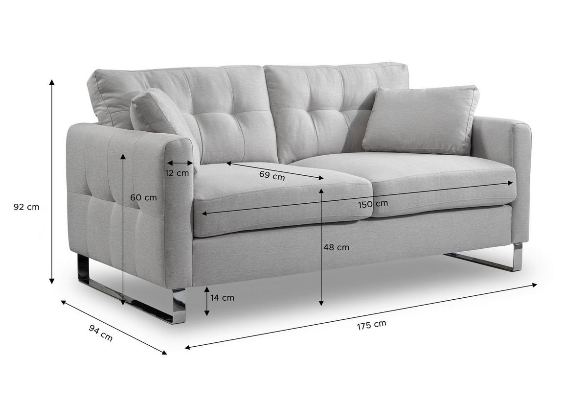 2-Sitzer-Sofa Hera Hellgrau - Chromfarben/Hellgrau, Basics, Holz/Textil (172/92/94cm) - MID.YOU