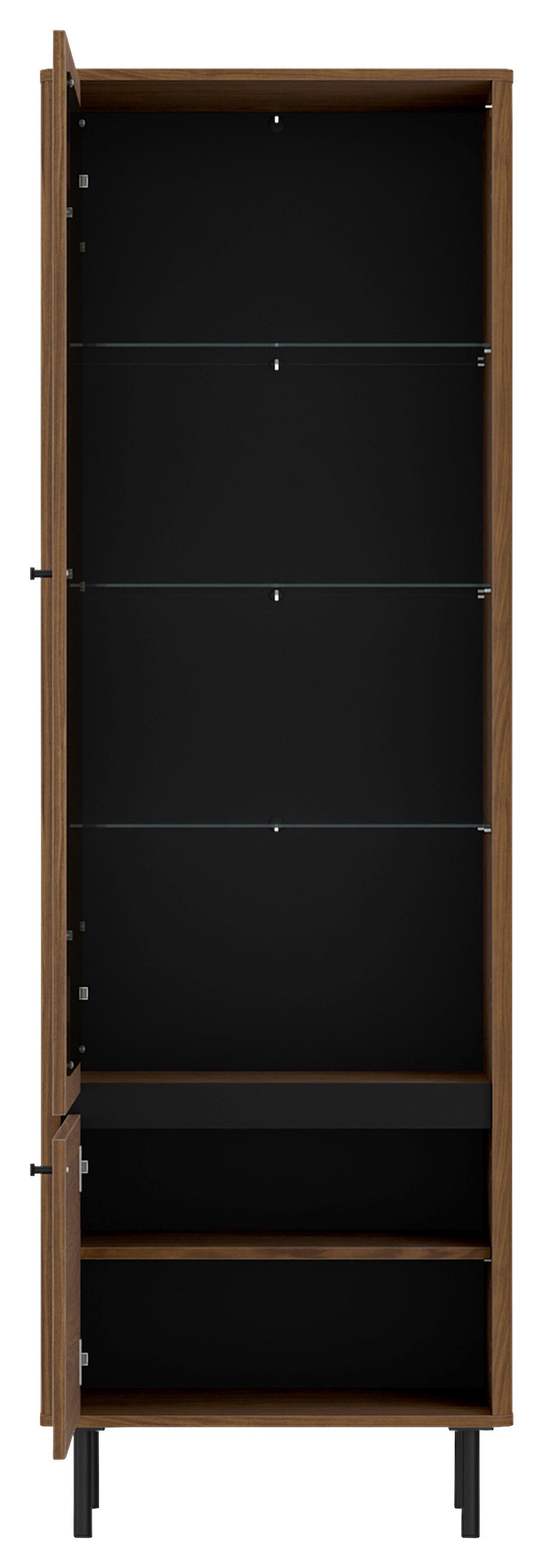 Vitrina Revillo - boje oraha/crna, Basics, staklo/drvni materijal (63/195/40cm) - Modern Living
