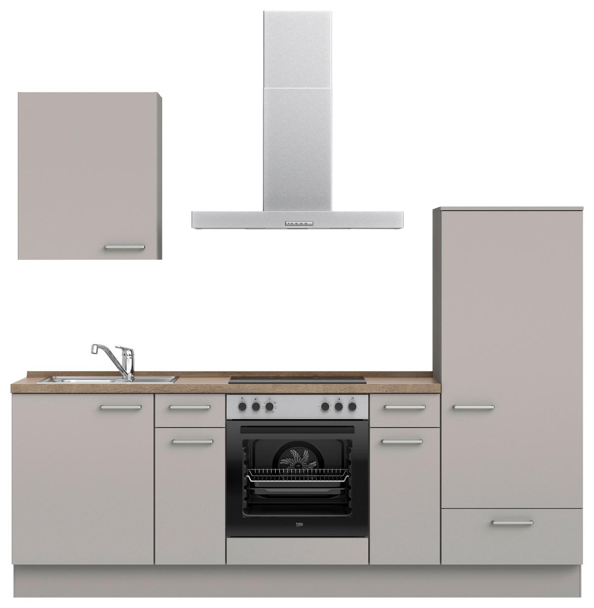 Küchenblock Touch Low m. Geräten Grau - Eiche dunkel/Edelstahlfarben, MODERN, Holzwerkstoff/Metall (240cm) - Nobilia