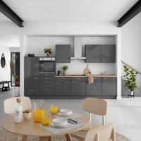 Küchenblock Flash Low m. Geräten Schieferfarben - Schieferfarben/Edelstahlfarben, MODERN, Holzwerkstoff/Metall (360cm) - Nobilia