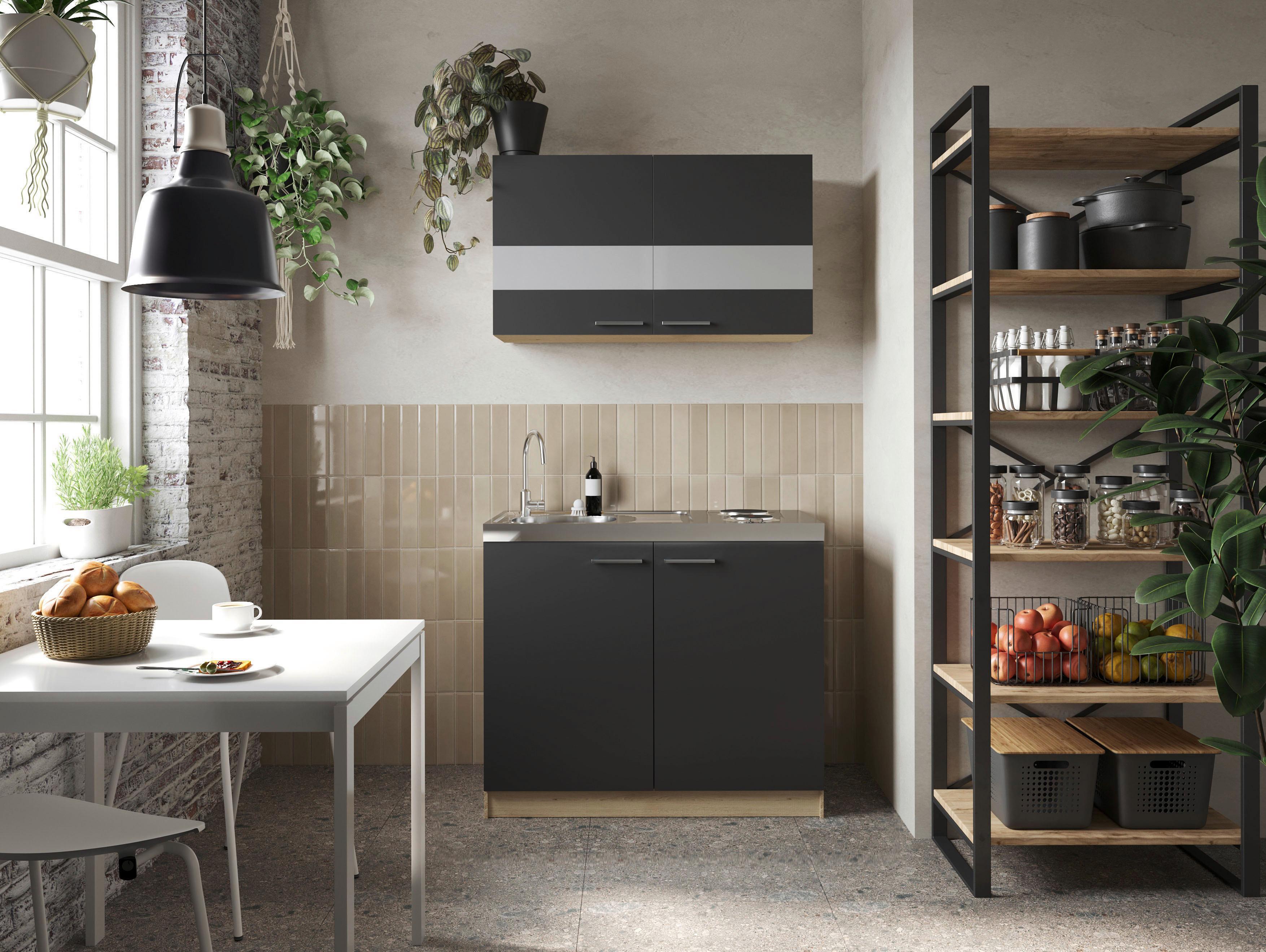 Majhna Kuhinja Z Aparati Merle, 100cm - srebrne barve/črna, Basics, kovina/steklo (100cm) - Respekta