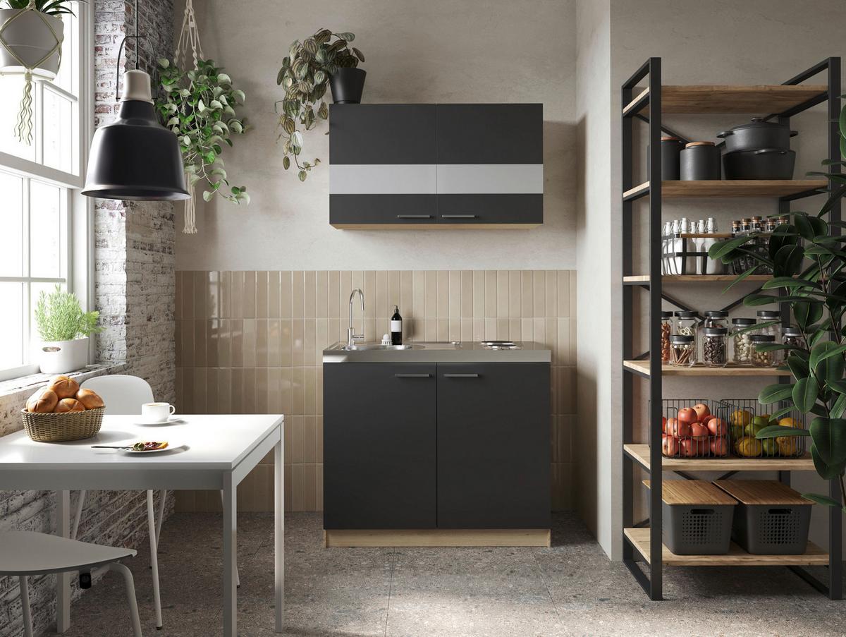 Majhna Kuhinja Z Aparati Merle, 100cm - srebrne barve/črna, Basics, kovina/steklo (100cm) - Respekta