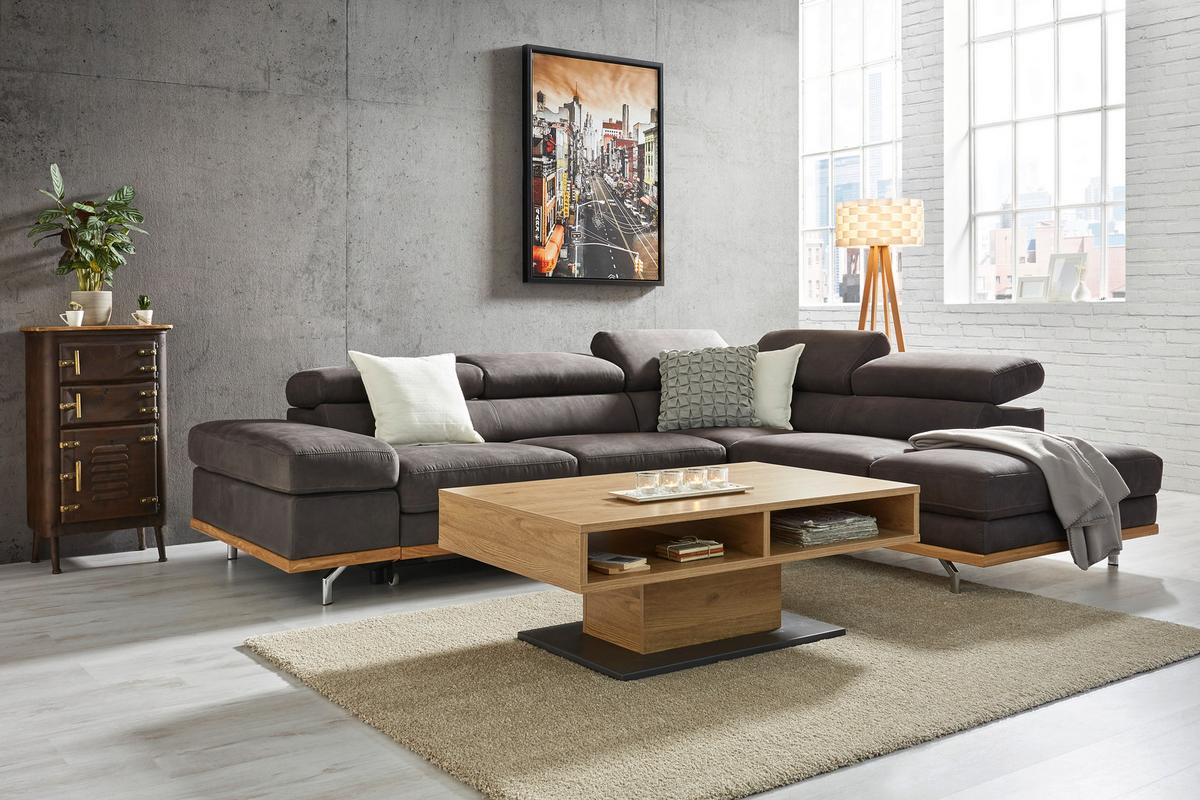 Wohnlandschaft Carmen in Platin mit Bettfunktion - Platinfarben/Chromfarben, KONVENTIONELL, Holz/Textil (292/72/226cm) - Premium Living