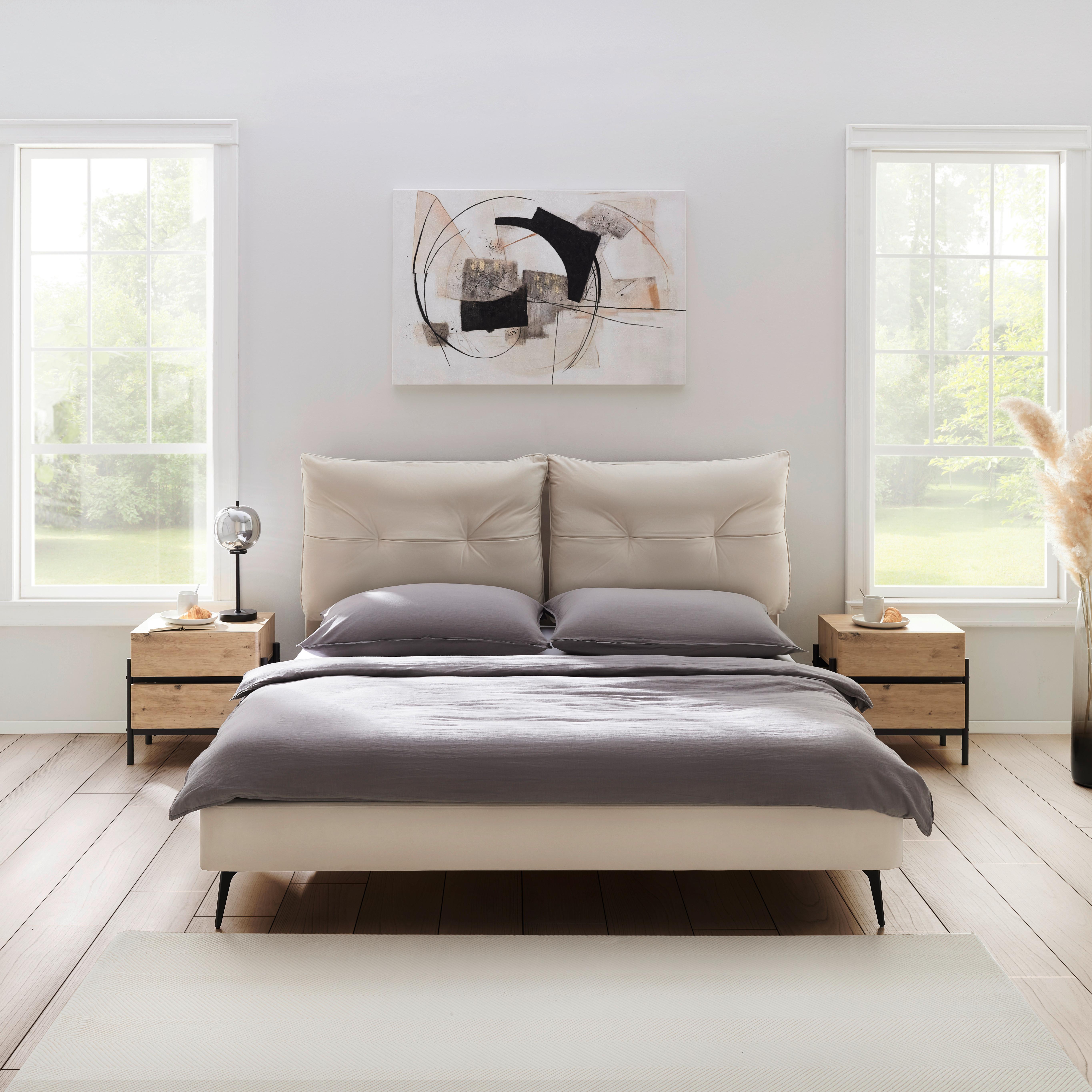 Oblazinjena Postelja Malea, Bež, 180x200 - črna/naravne barve, Moderno, kovina/tekstil (180/200cm) - Bessagi Home
