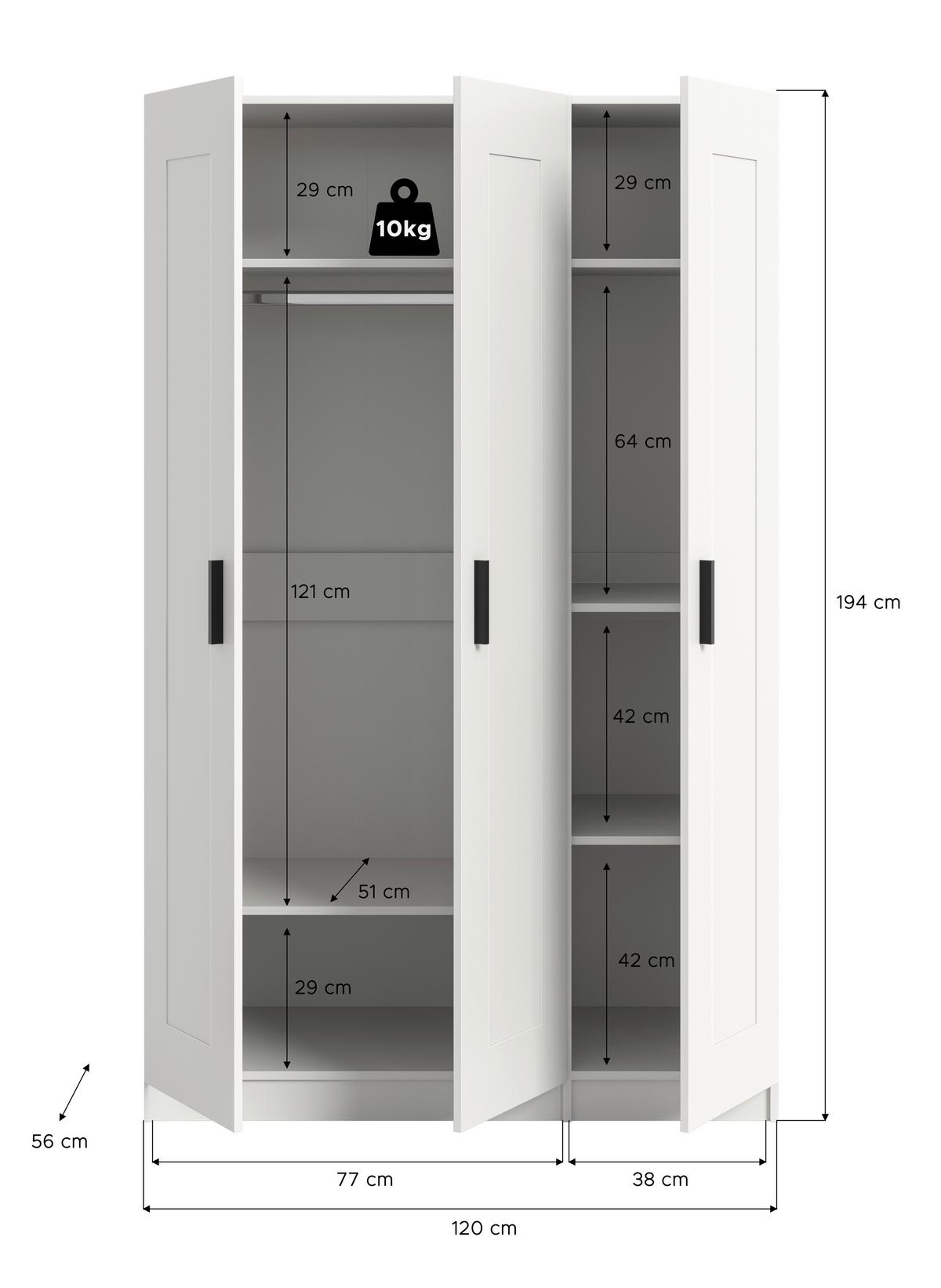 Drehtürenschrank Visby Weiß - Schwarz/Weiß, ROMANTIK / LANDHAUS, Holzwerkstoff/Kunststoff (120/195/56cm) - Livetastic