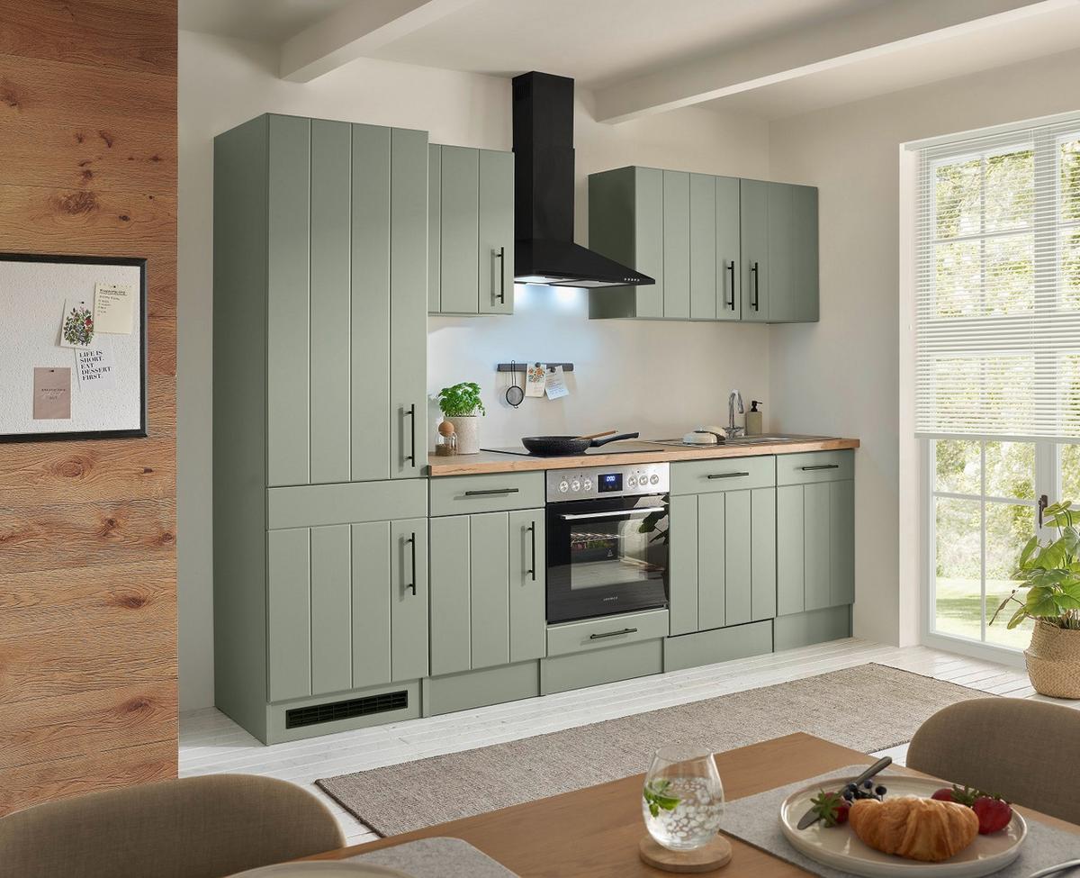 Küchenleerblock Anton o. Geräte Wildeiche/Schilfgrün - Schilfgrün/Wildeiche, Trend, Holzwerkstoff/Metall (280cm) - Respekta