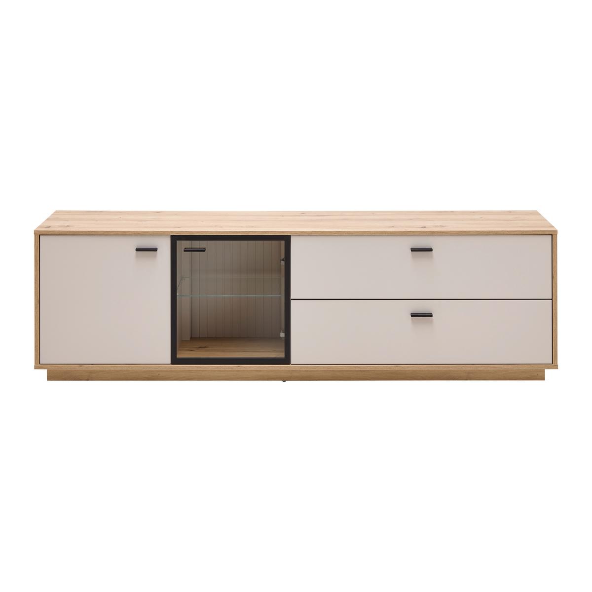 TV-Element Cremona Kaschmir/Eiche Artisan - Kaschmir/Schwarz, MODERN, Glas/Holzwerkstoff (180/55/45cm) - Premium Living