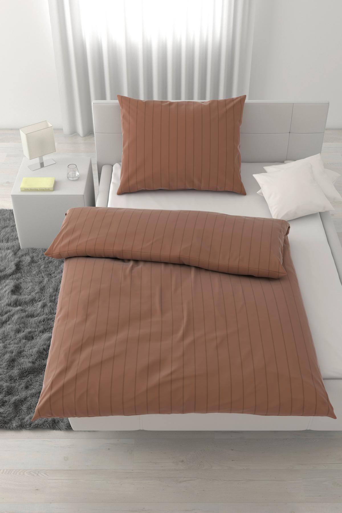 Posteljnina Dobby Streif - mocha rjava, tekstil (200/140cm) - Mömax