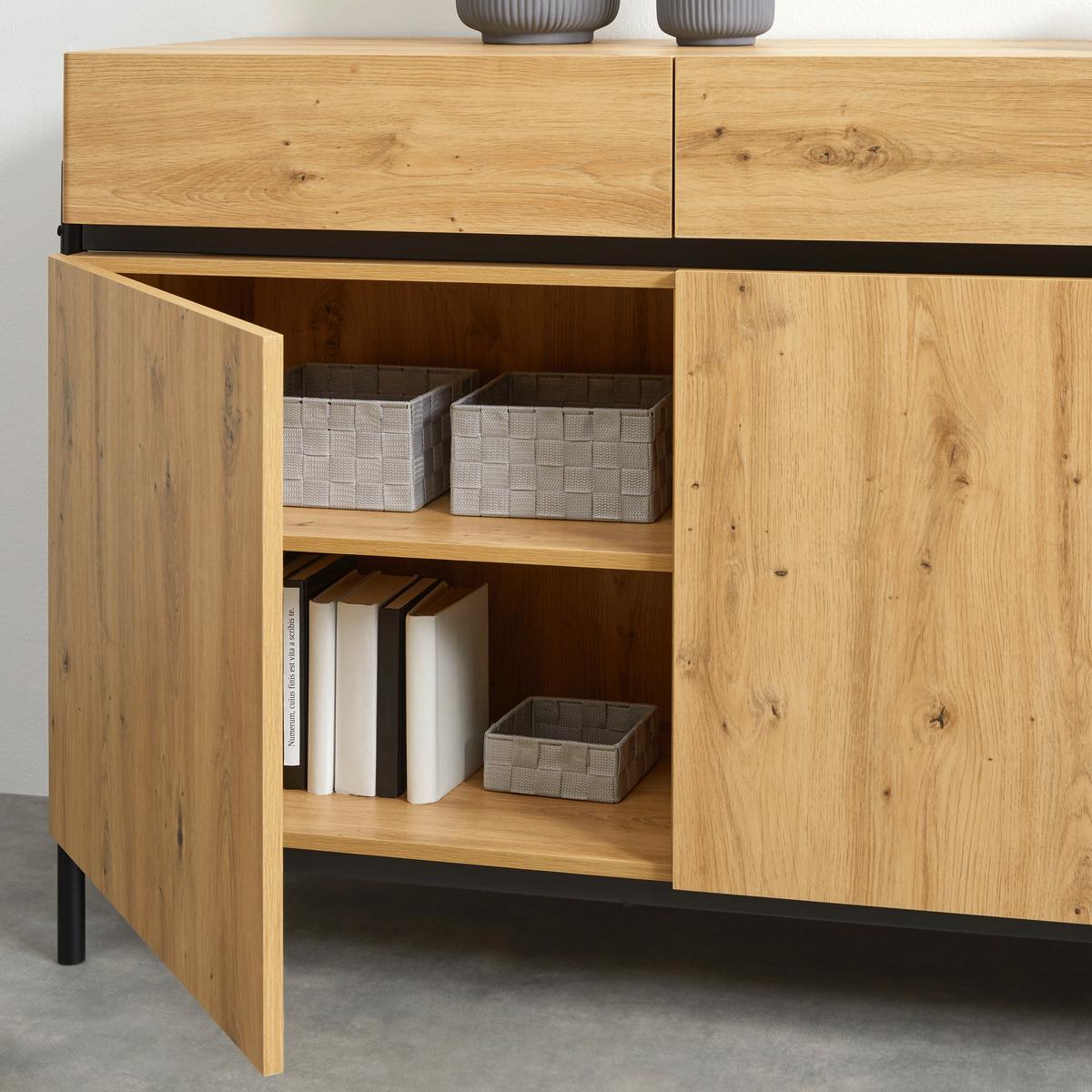 Sideboard Jasmina Eichefarben/ Schwarz MDF - Eichefarben/Schwarz, MODERN, Holz/Metall (175/90/41,5cm) - Bessagi Home