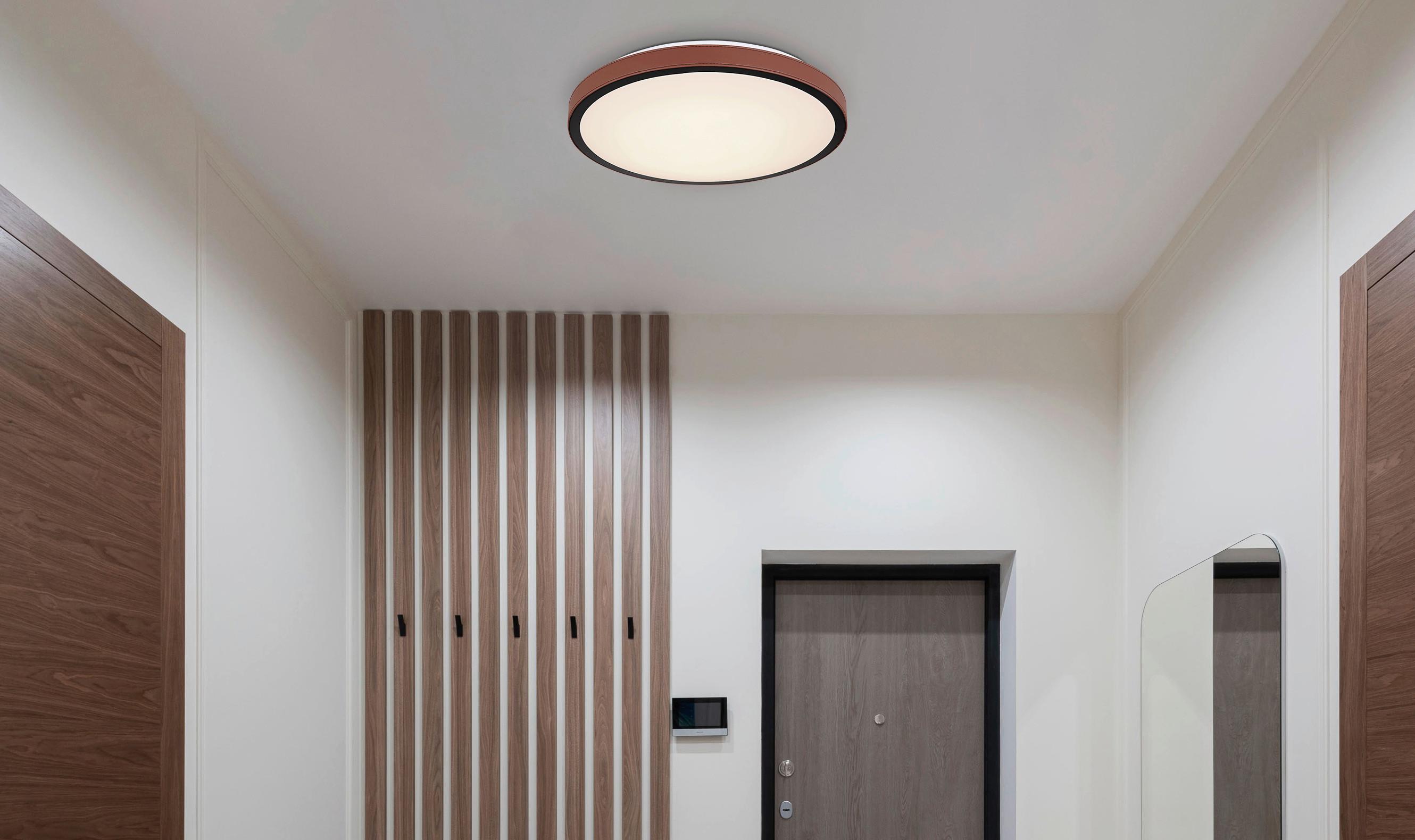 LED-Deckenleuchte Sammi max. 24 Watt - Dunkelbraun/Opal, KONVENTIONELL, Leder/Kunststoff (42/9,5cm) - Globo