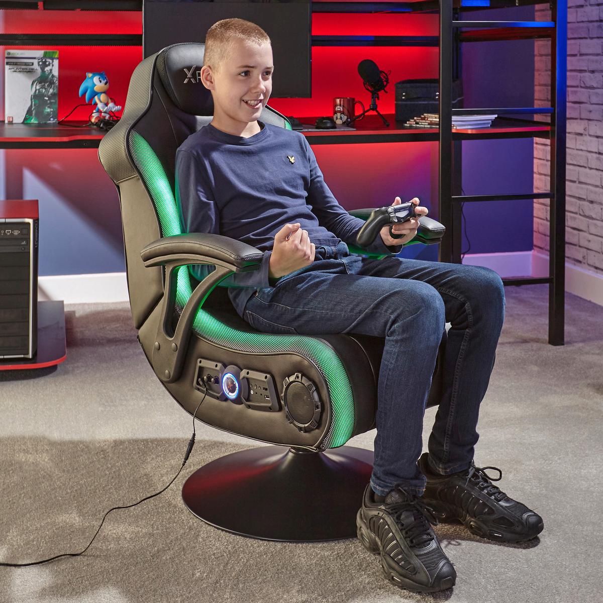 Gamingsessel Monsoon RGB 4.1 c a. 66x105x82cm Schwarz - Schwarz, MODERN, Kunststoff/Textil (66/105/82cm) - X Rocker