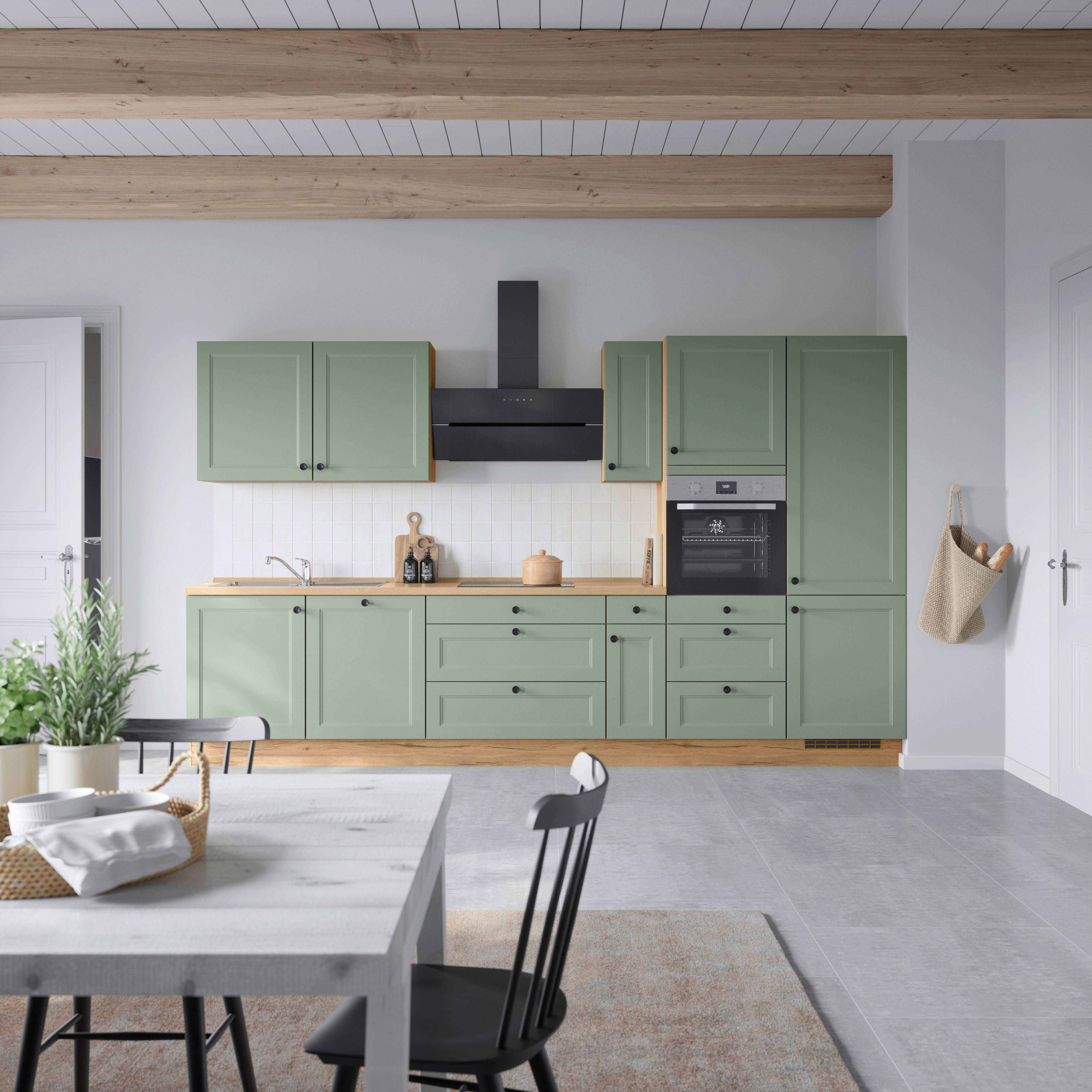 Küchenblock Cascada High m. Geräten Schilfgrün - Schilfgrün/Eichefarben, MODERN, Holzwerkstoff/Metall (360cm) - Nobilia