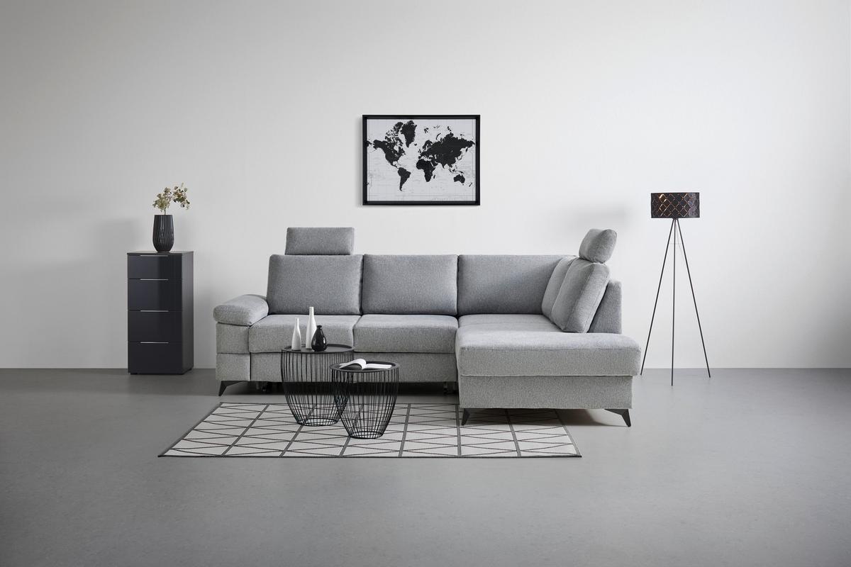 Ecksofa Sara Grau - Schwarz/Grau, MODERN, Textil/Metall (250/87-103/189cm) - Mömax