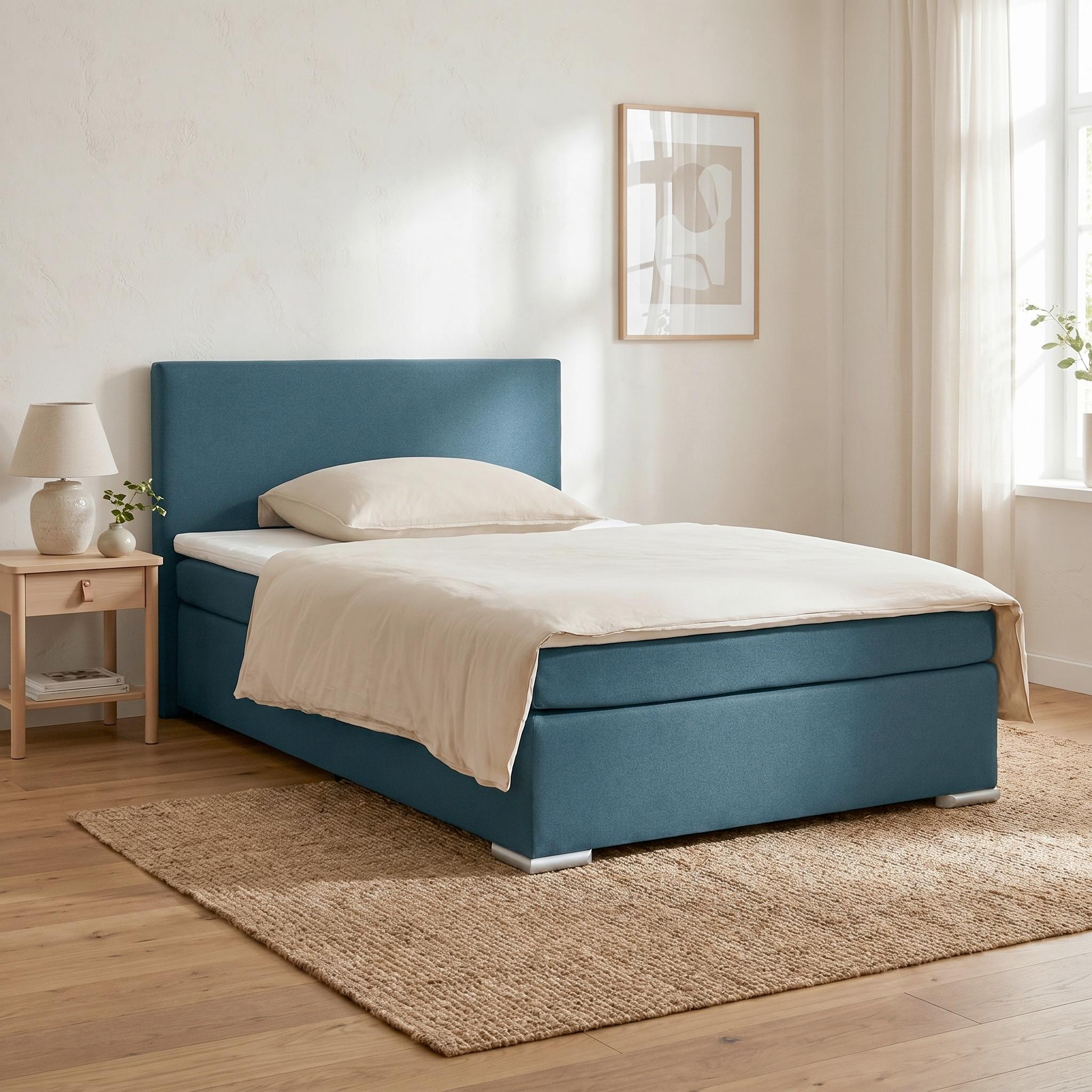 Boxspringbett Mira 2 Dunkelblau Ca. 140x200cm - Chromfarben/Dunkelblau, Modern, Holz/Kunststoff (140/200cm) - Based