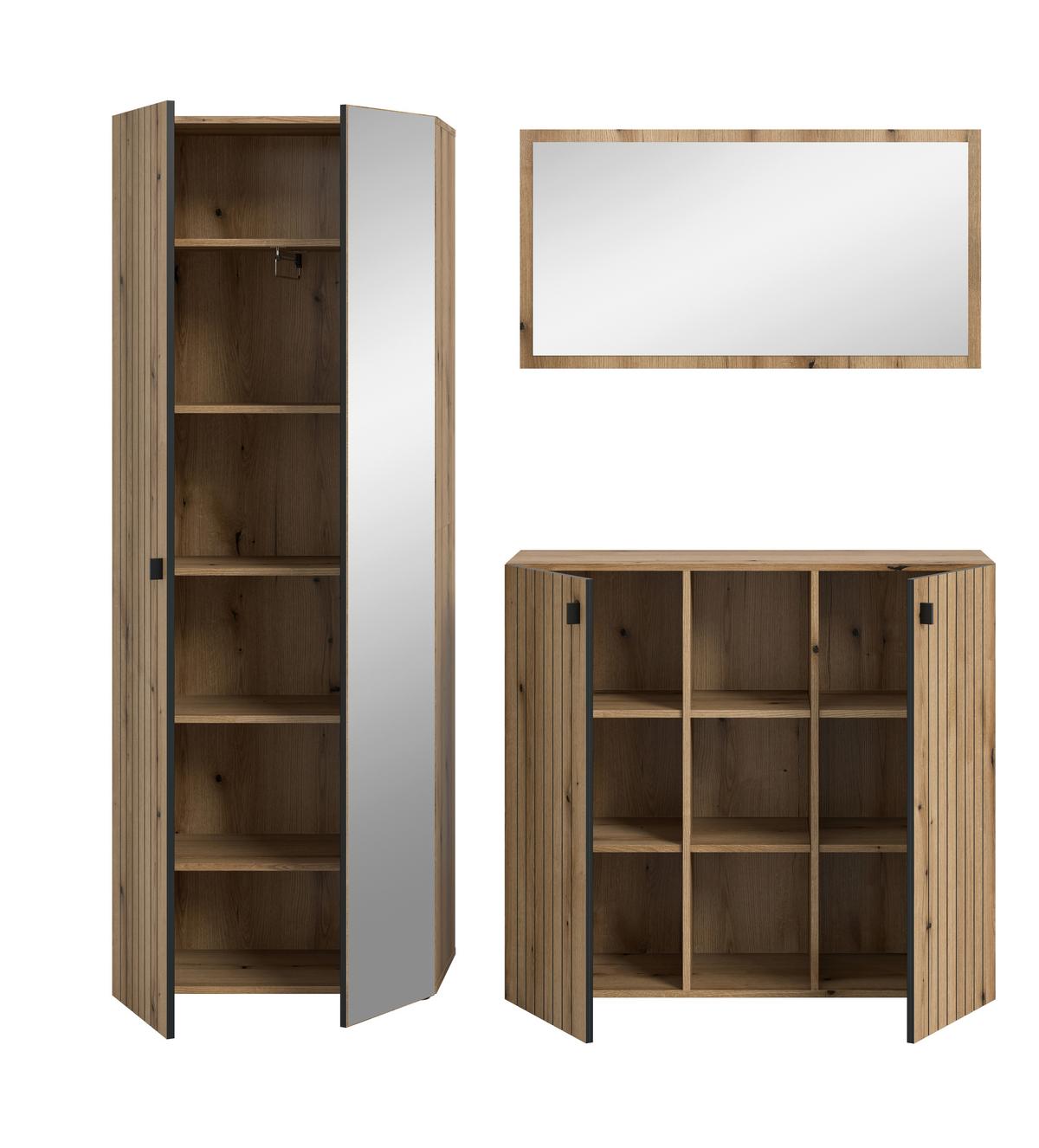 Predsoba Station, Barva Hrasta, 3-Delna - barve hrasta, Design, leseni material (191/192/37cm) - MID.YOU