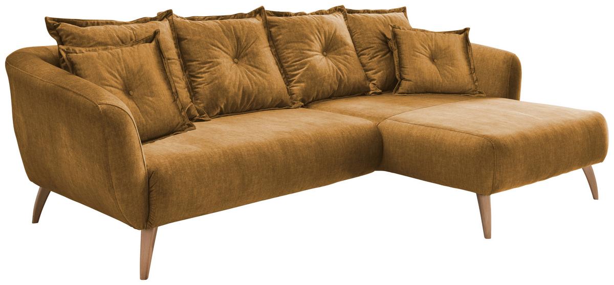 Wohnlandschaft Baggio Gelb Velours - Gelb/Buchefarben, MODERN, Holz/Textil (277/162cm) - Livetastic