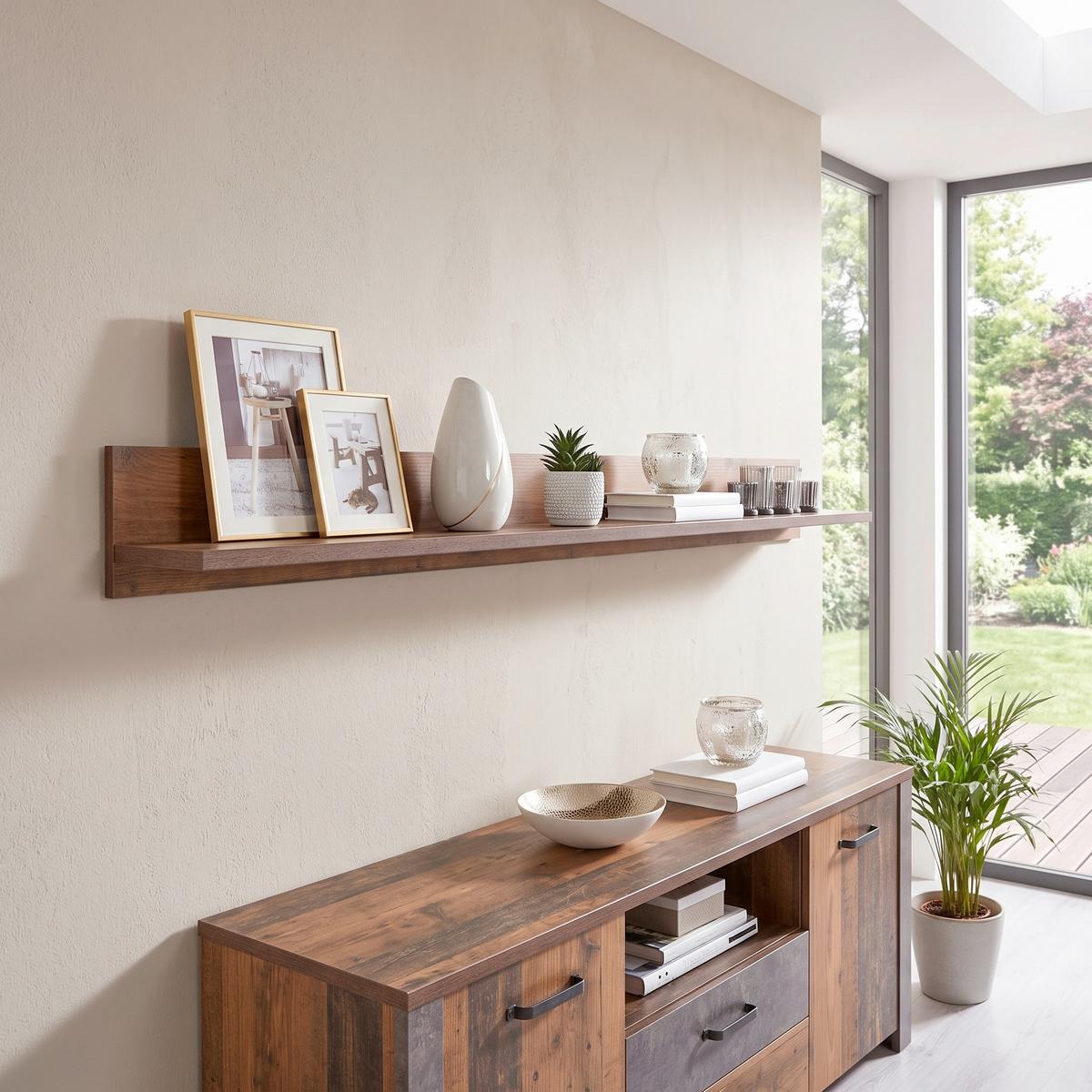 Stenska Polica Ontario, Barva Hrasta - barve hrasta, Trend, leseni material (160/18/21,60cm) - Modern Living
