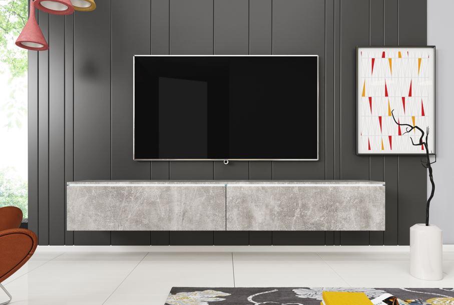 Lowboard ca. 180x30 cm mit LED Beton Optik - Grau, LIFESTYLE, Holzwerkstoff/Kunststoff (180/30/33cm) - P & B
