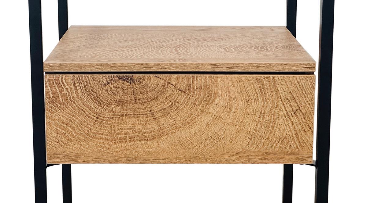 Măsuță auxiliară NOAH - culoare lemn stejar/negru, Modern, sticlă/metal (40/62/40cm) - Modern Living