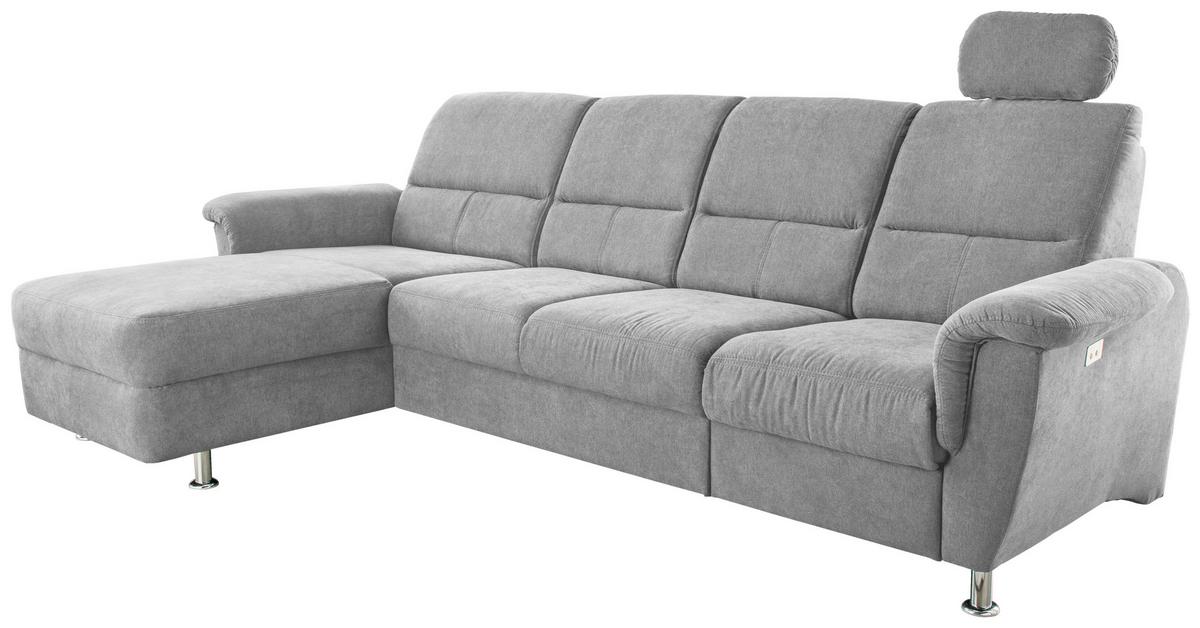 Wohnlandschaft Parole Grau Mikrofaser - Chromfarben/Grau, KONVENTIONELL, Textil/Metall (165/292cm) - Livetastic