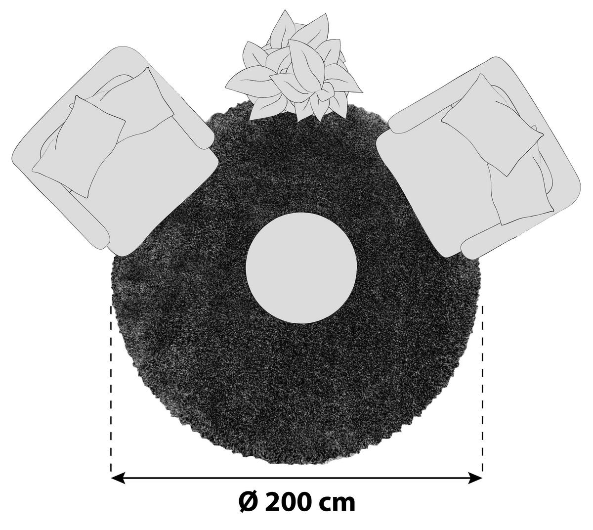 Preproga Fluffy, Ø 200cm, Siva - siva, Basics, tekstil (200cm)