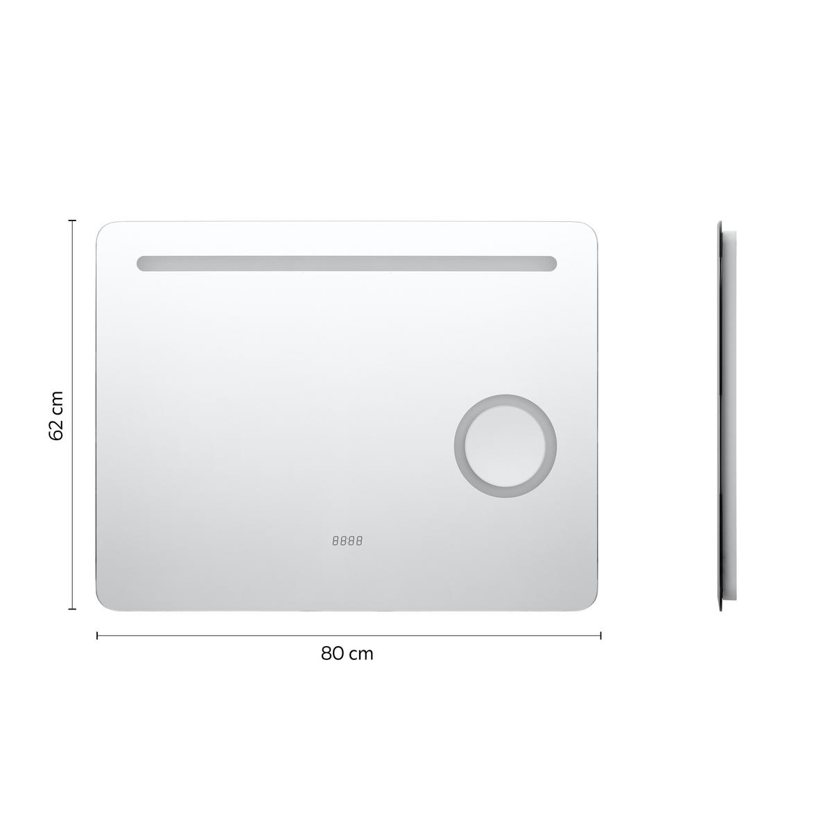 Wandspiegel Silberfarben inkl. LED 'Mirror' - Silberfarben/Grau, Basics, Glas/Holzwerkstoff (80/62/10cm)