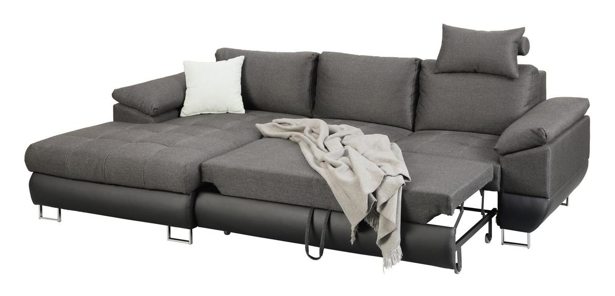 Wohnlandschaft Focus in Grau mit Bettfunktion - Chromfarben/Anthrazit, KONVENTIONELL, Textil/Metall (170/91/117/268cm) - Mömax