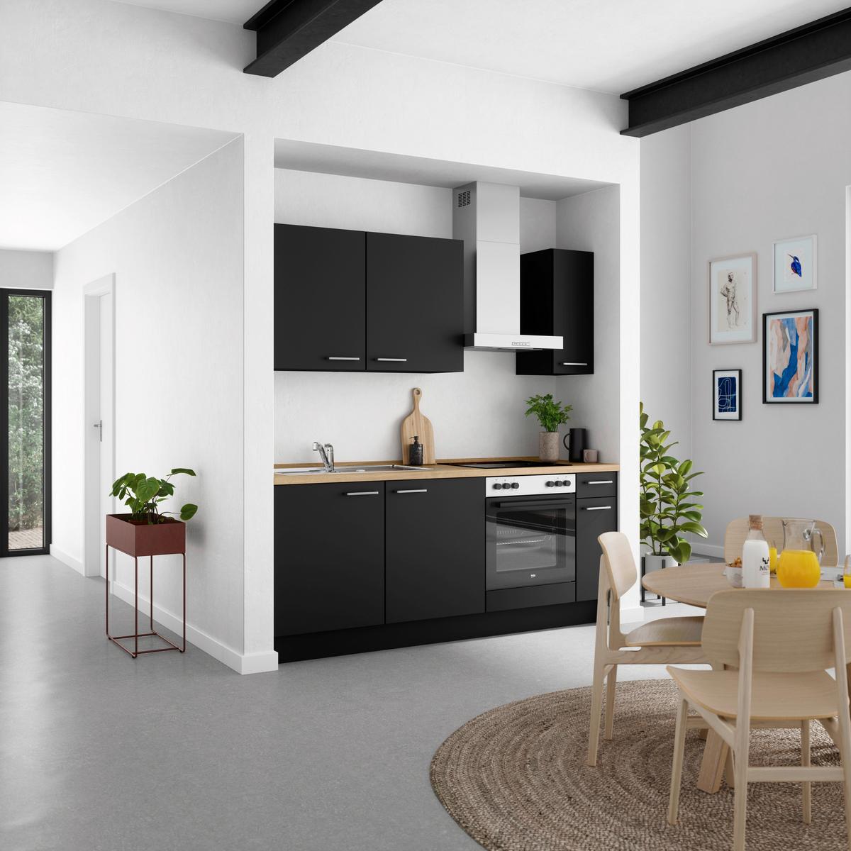 Küchenblock Touch Low m. Geräten Schwarz - Edelstahlfarben/Eichefarben, MODERN, Holzwerkstoff/Metall (210cm) - Nobilia
