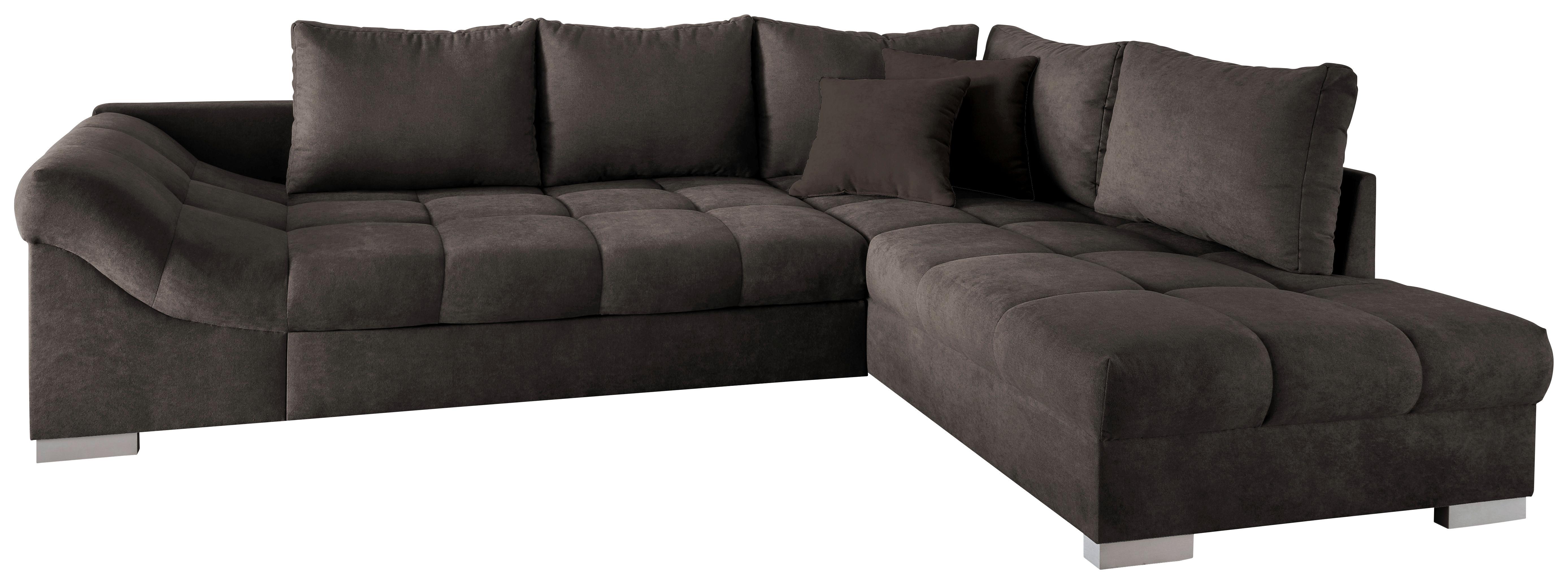 Wohnlandschaft Alvito Dunkelbraun Nylon/Mikrofaser - Dunkelbraun/Silberfarben, Design, Holz/Textil (298/202cm) - MID.YOU