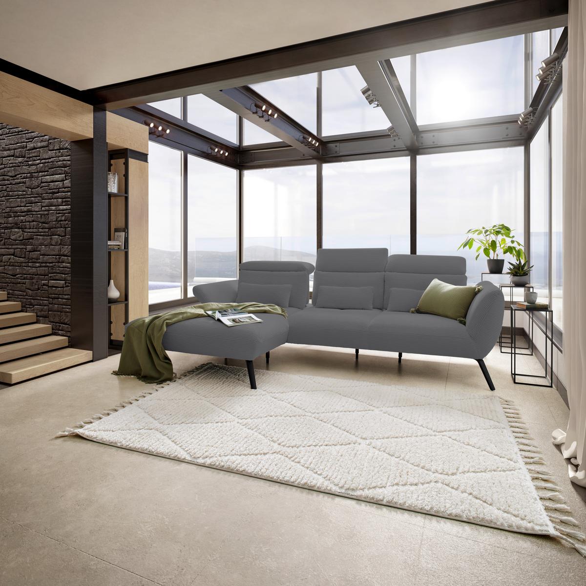 Wohnlandschaft Seattle Grau - Schwarz/Weiß, MODERN, Holzwerkstoff/Textil (196/301cm) - Premium Living